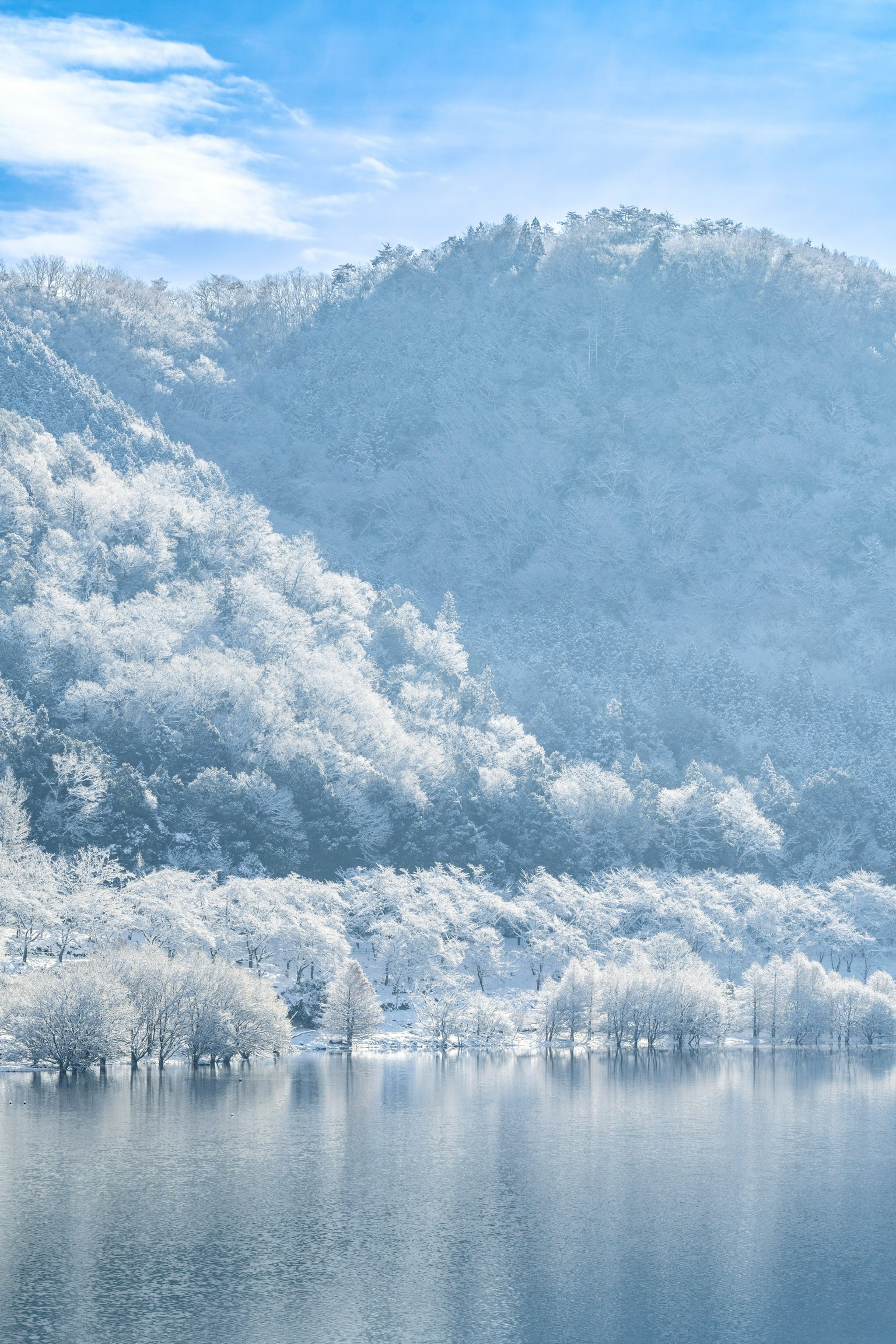 Snow-covered mountains and a serene lake landscape