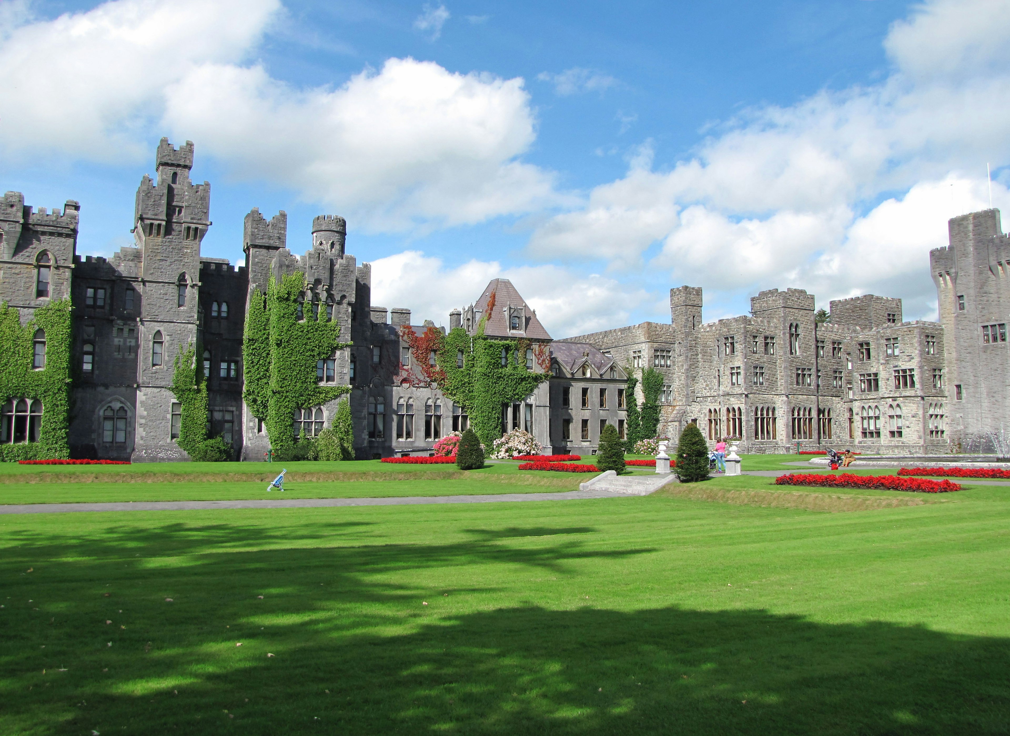 Grand castle landscape surrounded by beautiful gardens