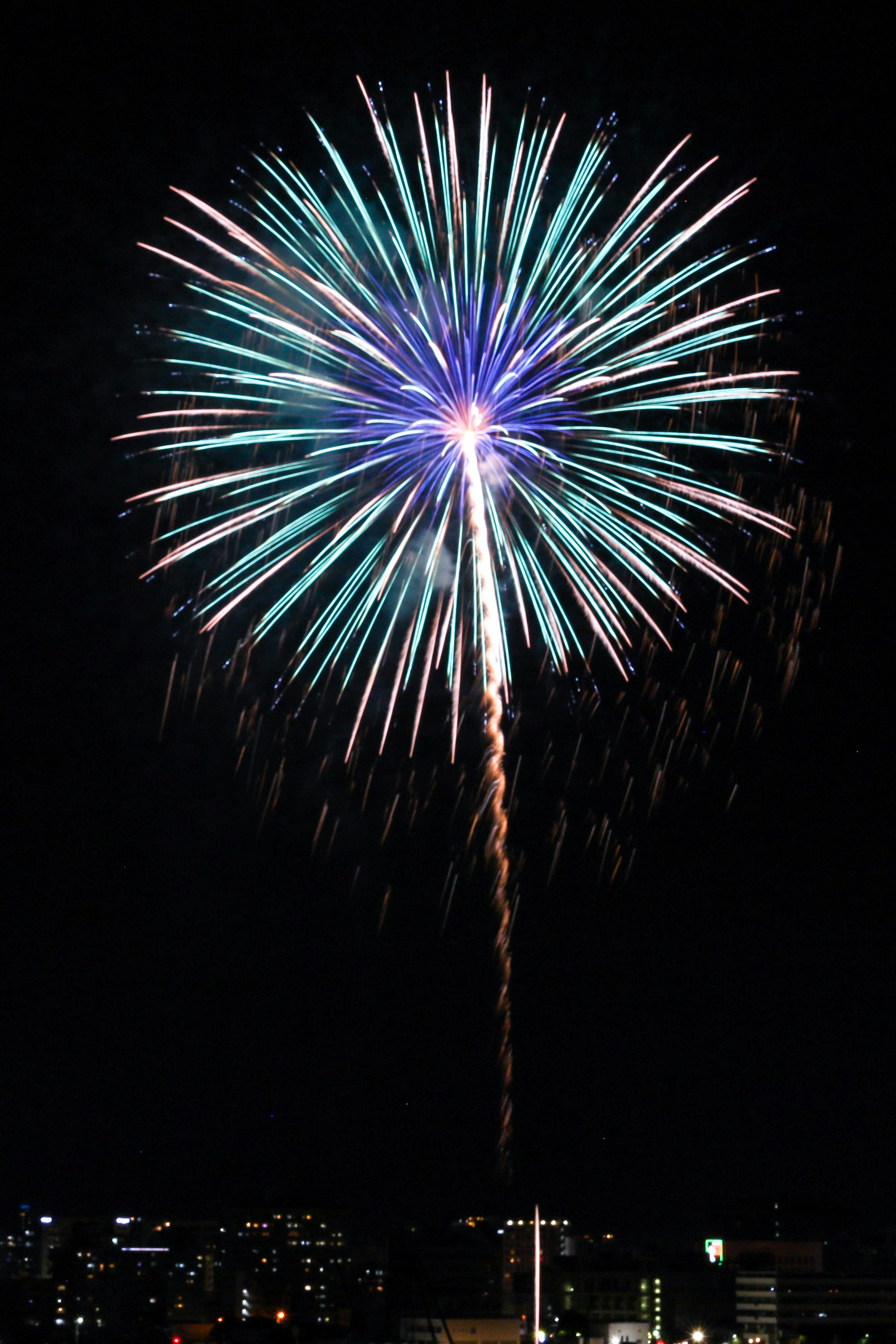 夜空に広がる色とりどりの花火の爆発