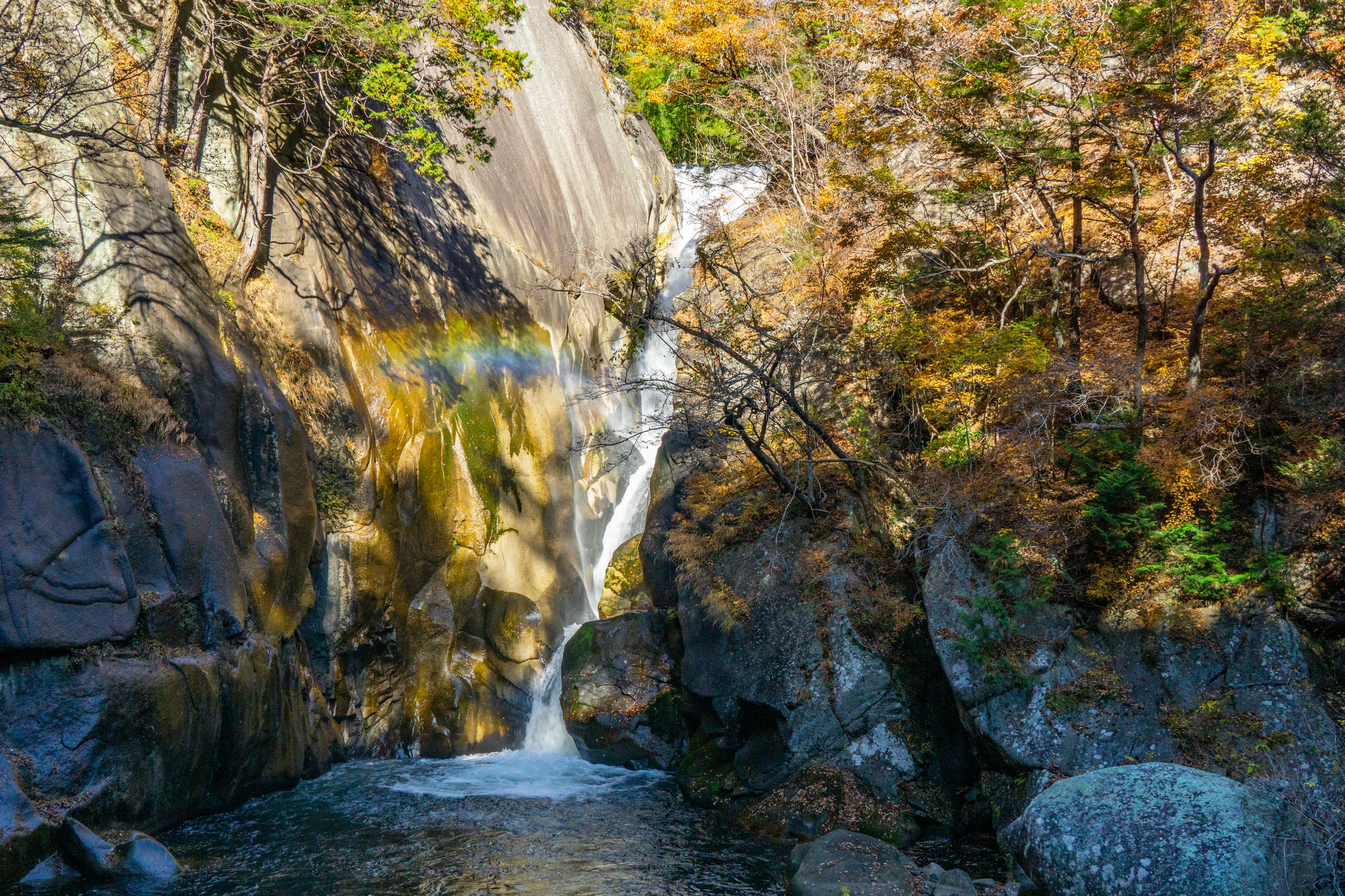 Une cascade pittoresque entourée de feuillage automnal coloré