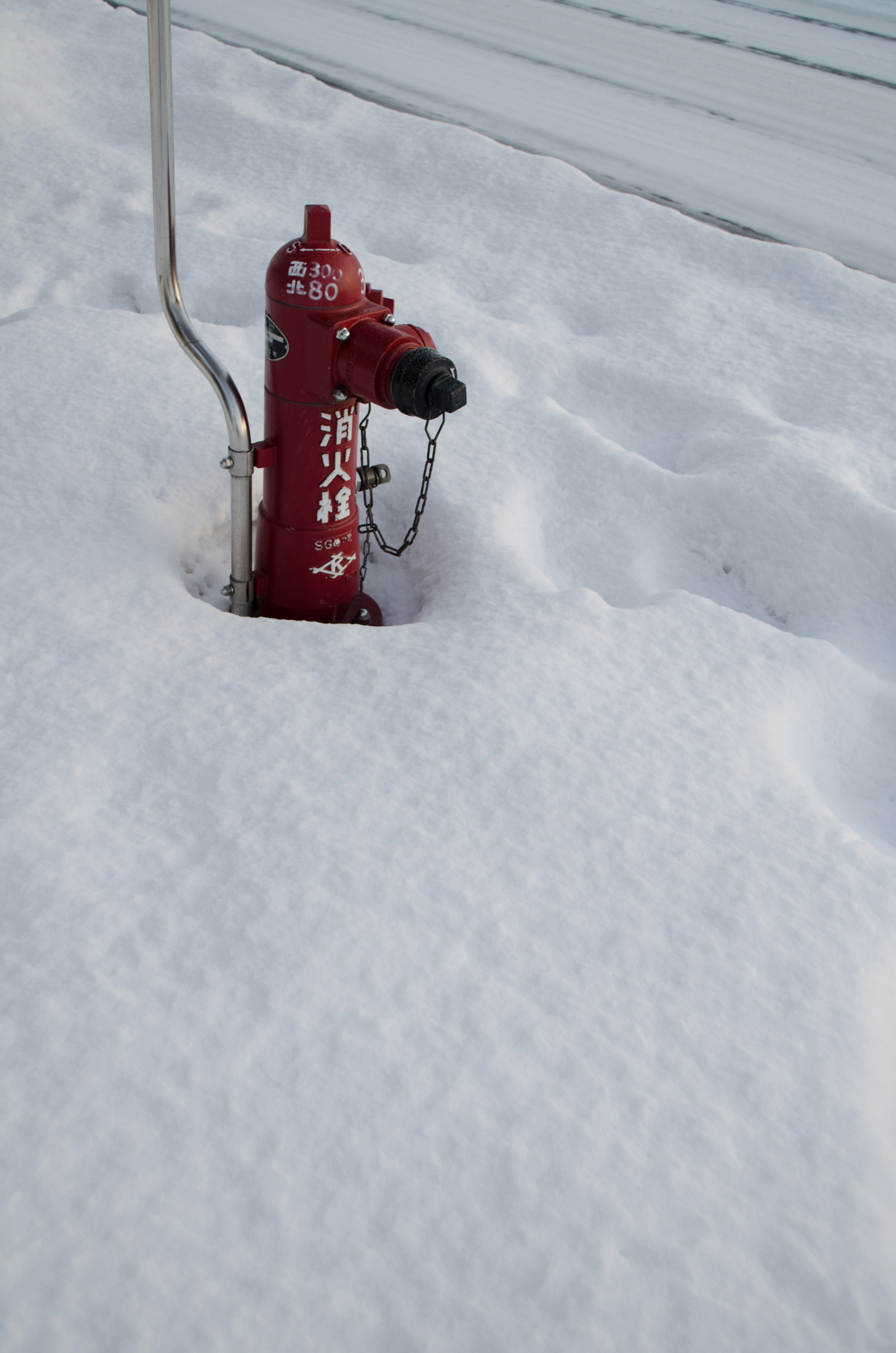 圖像中紅色消防栓部分埋在雪中