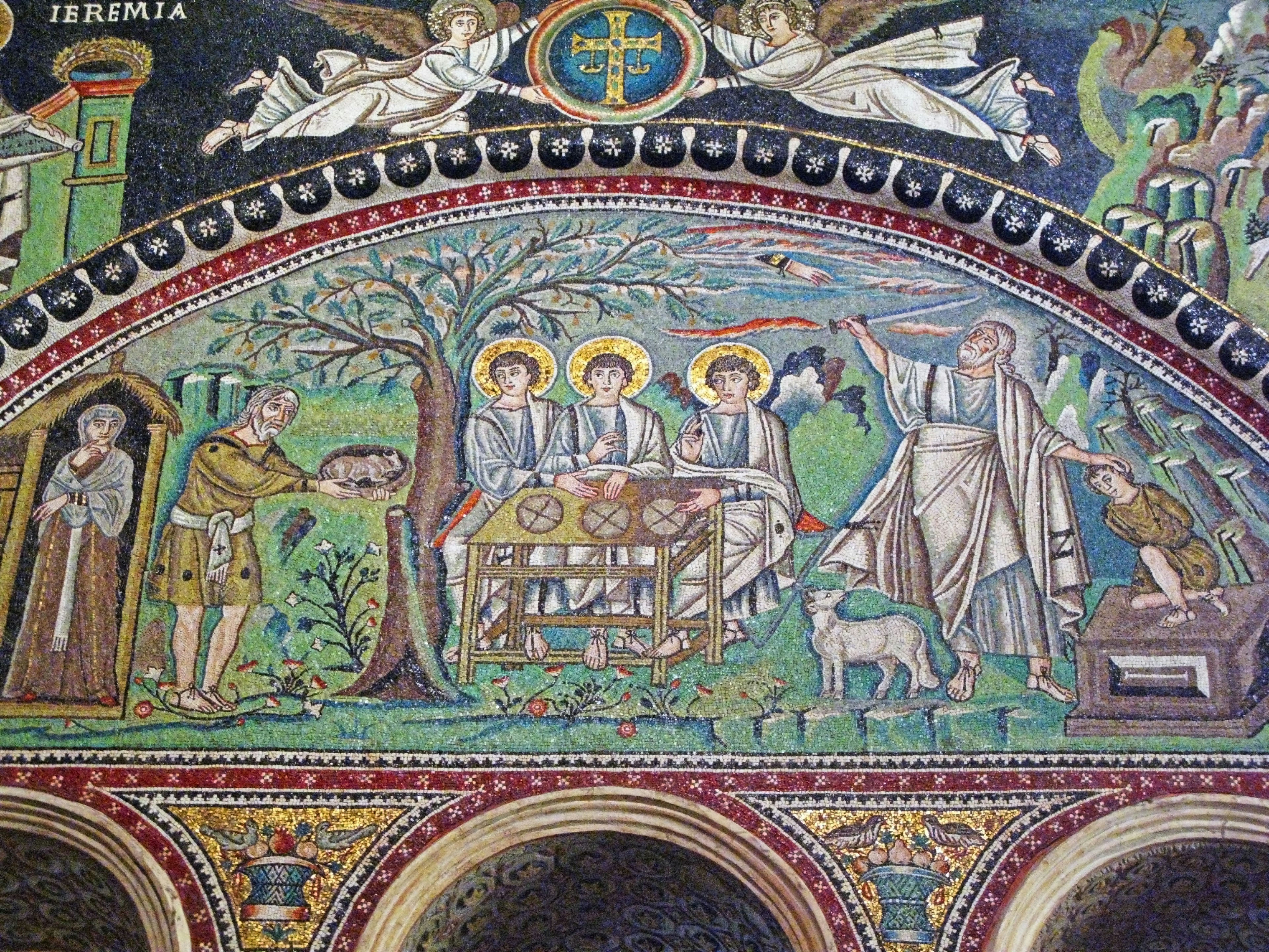 Beautiful mosaic depicting four saints under a tree