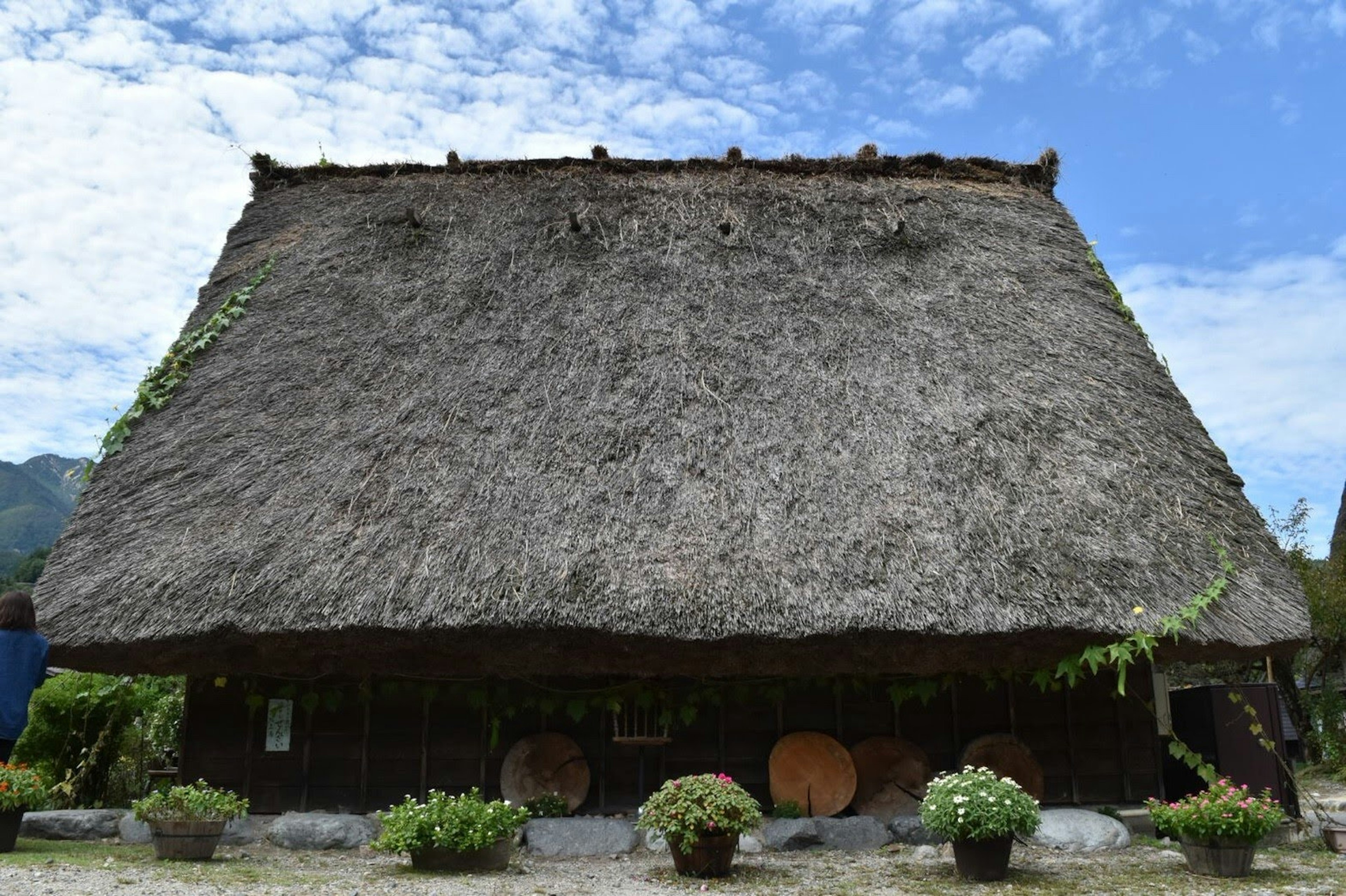 Exterior de una casa tradicional con techo de paja