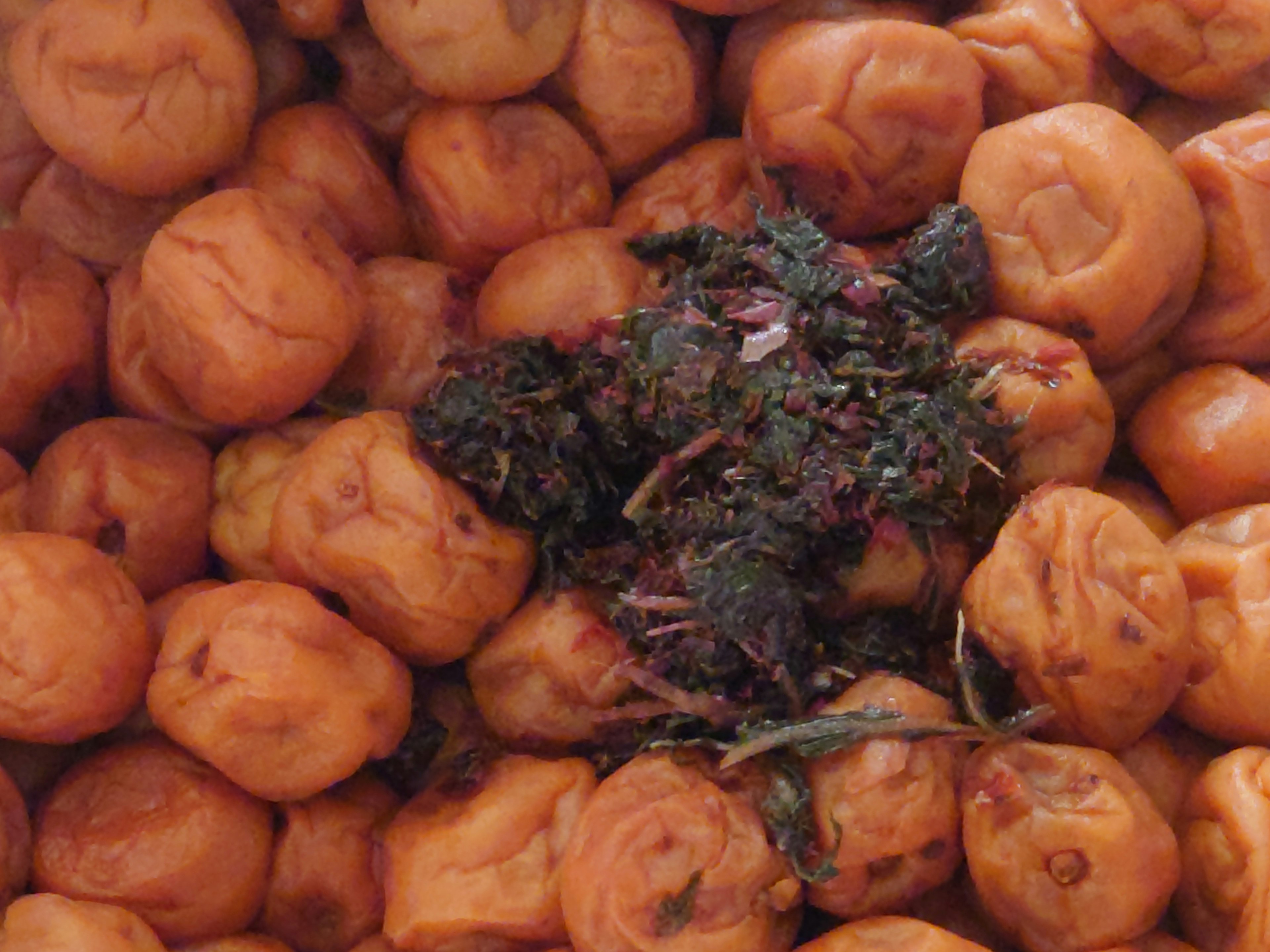 A mix of orange dried fruits and dark herbs