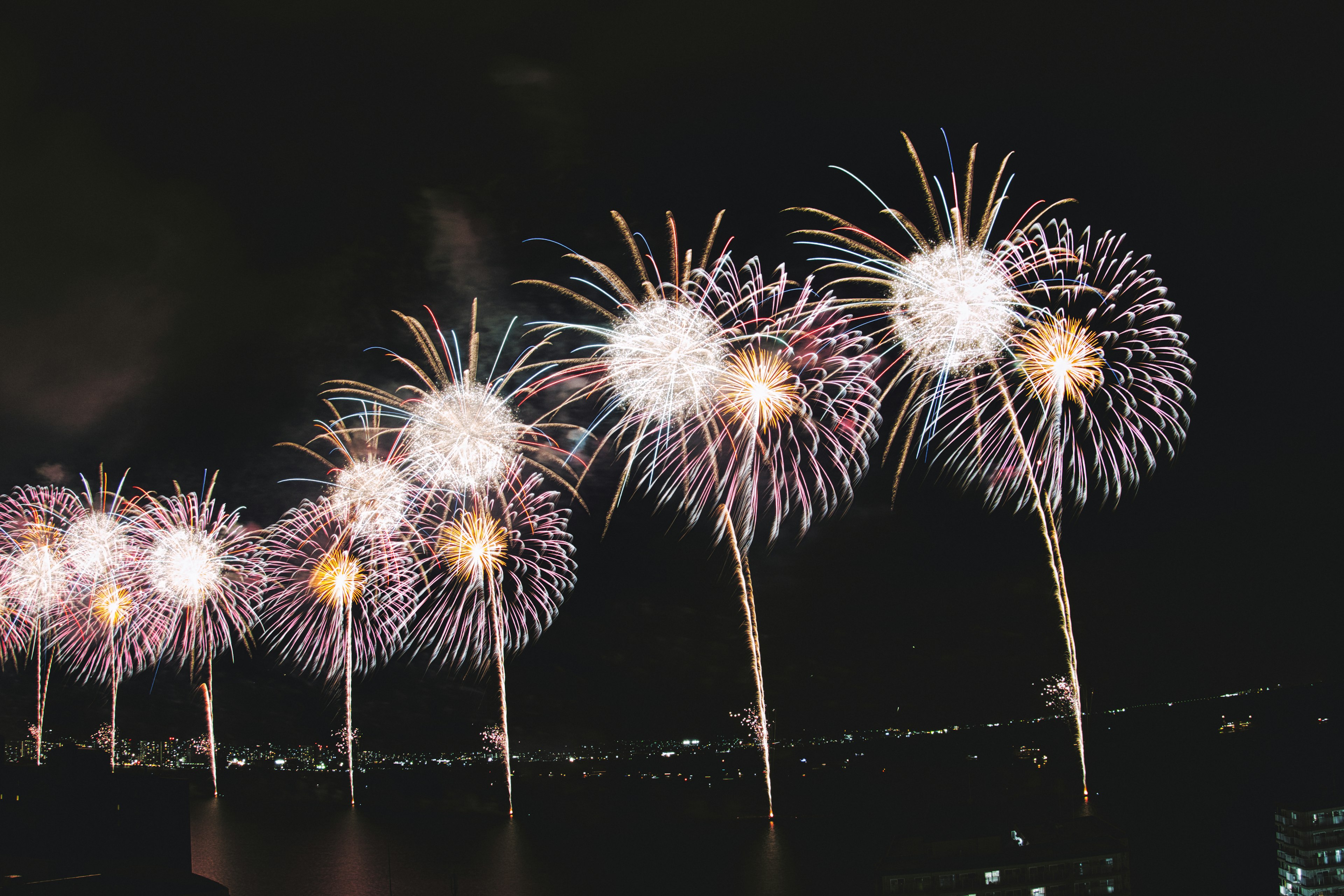 Splendido spettacolo di fuochi d'artificio nel cielo notturno