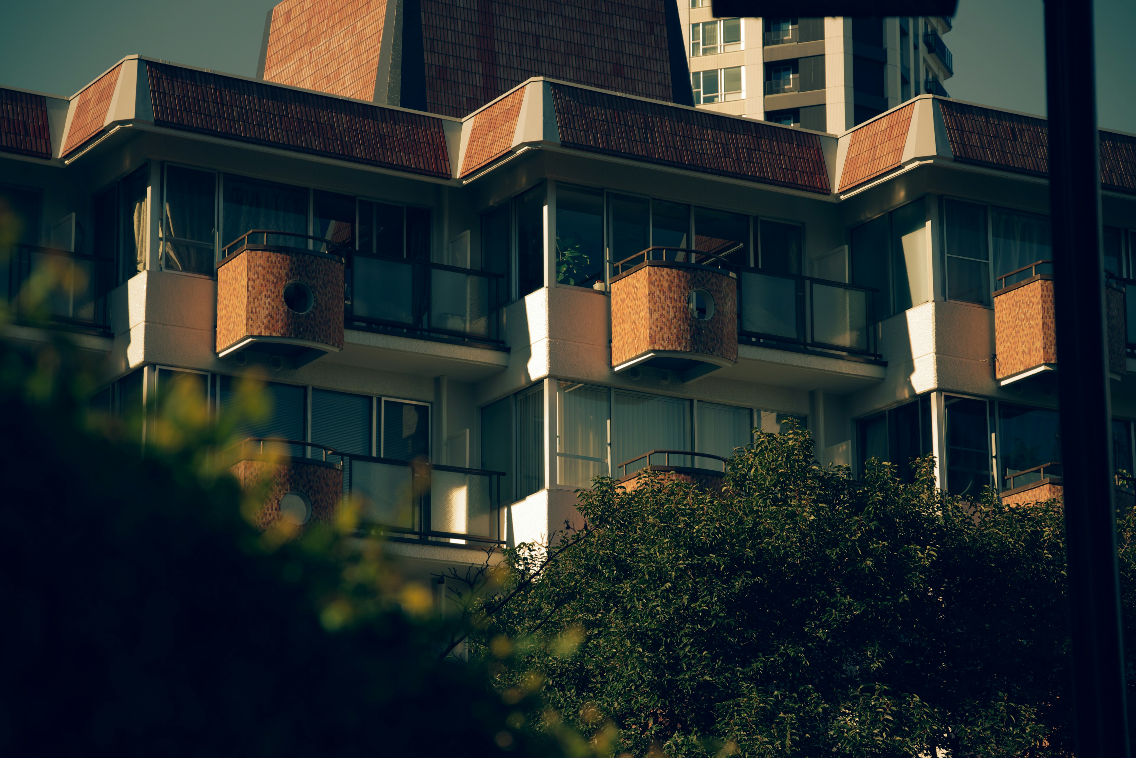 Modern apartment building exterior with balconies