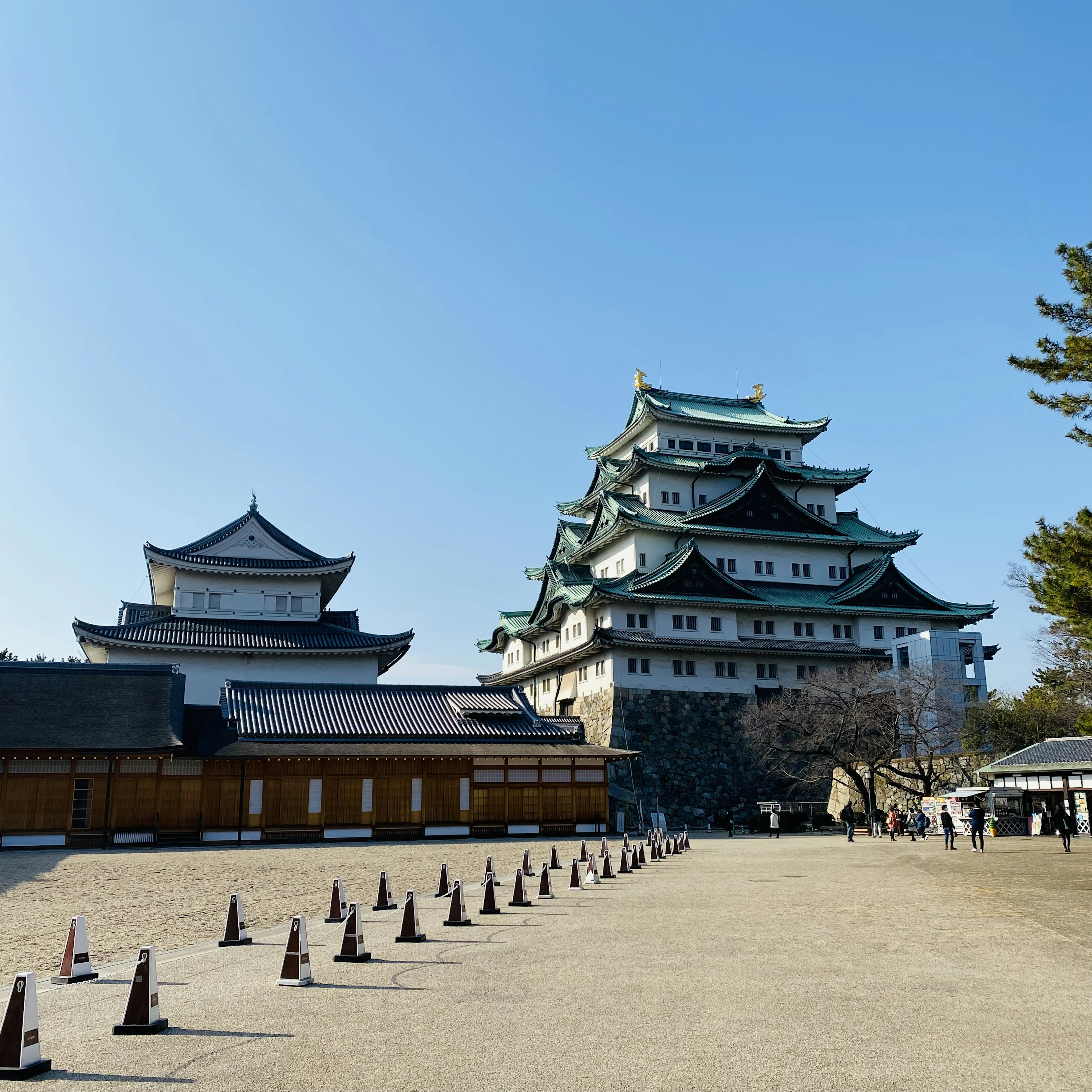 名古屋城獨特建築與晴朗藍天背景