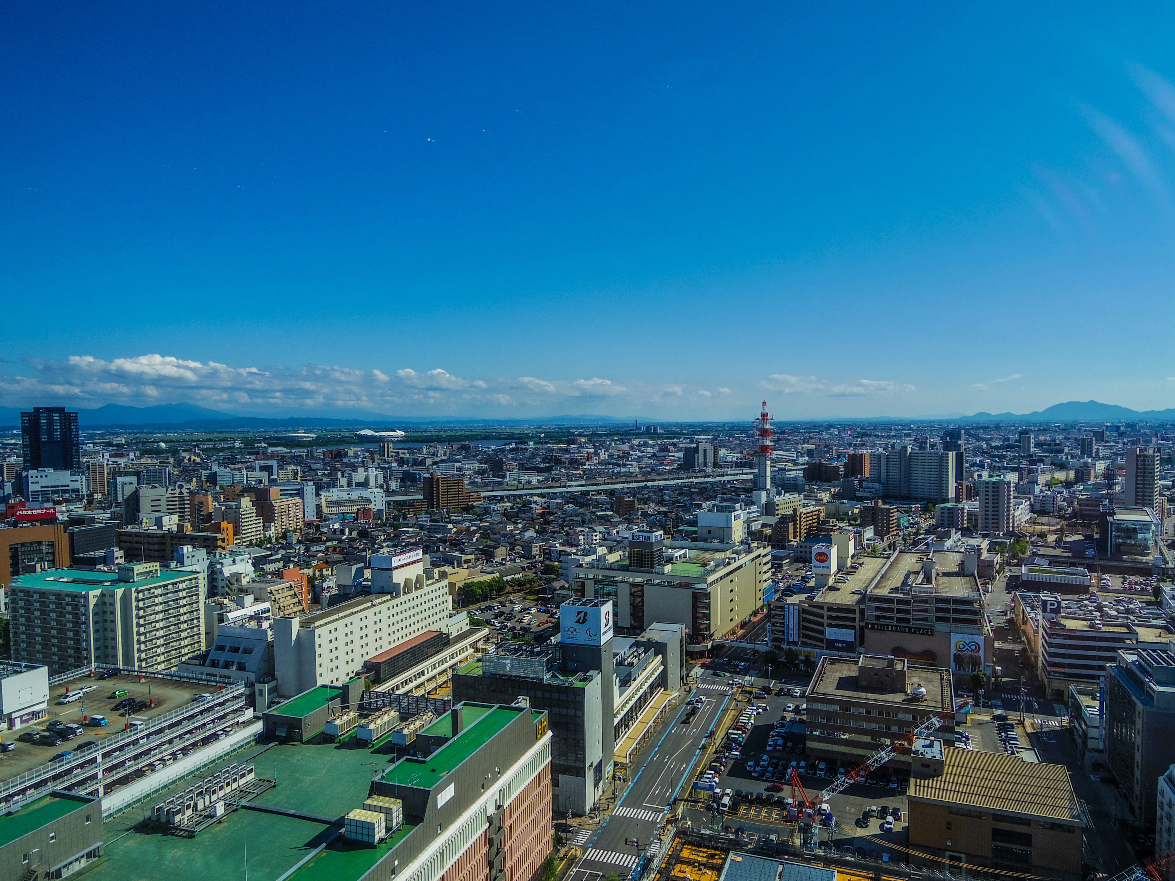 Panoramic city view with blue sky