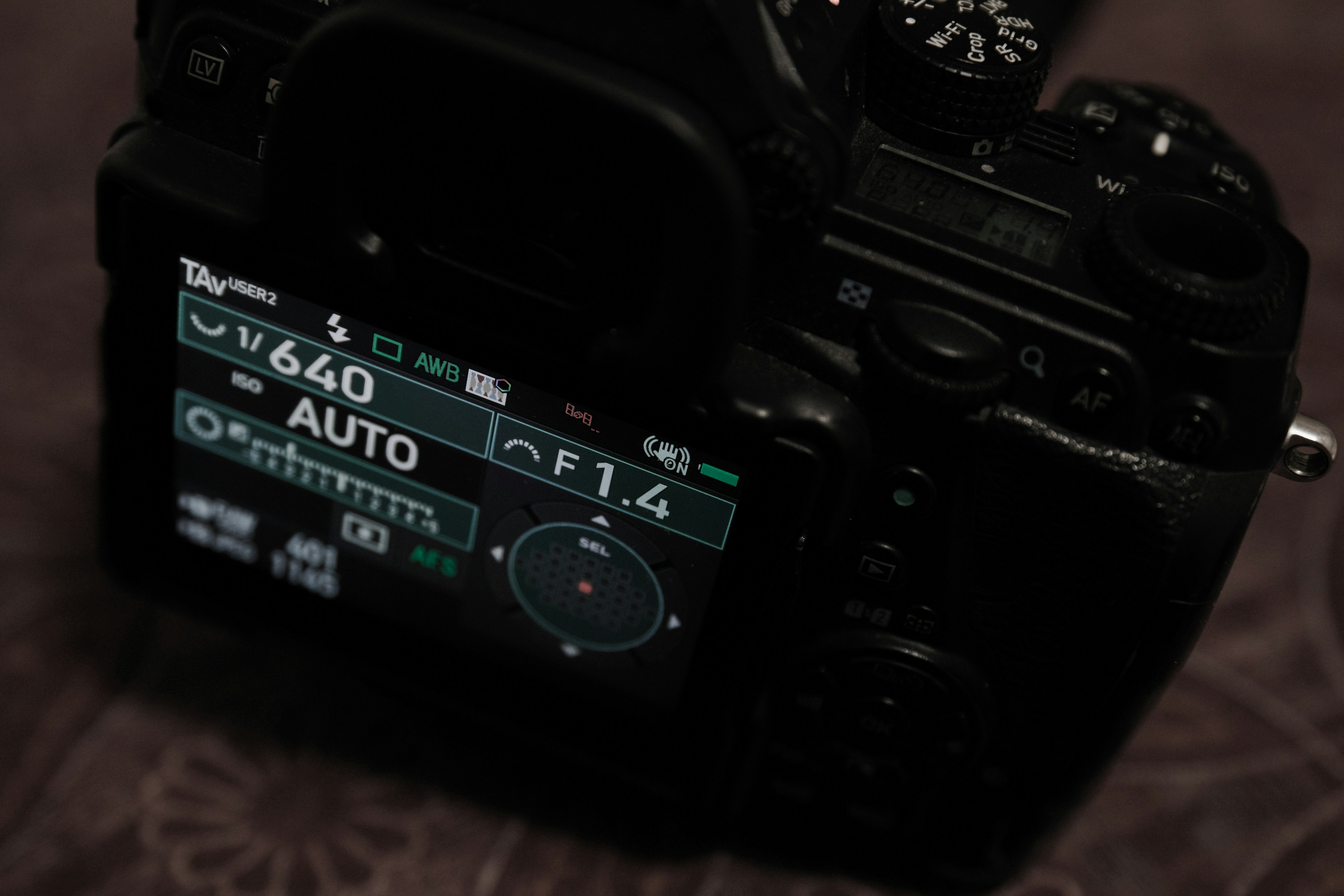 Camera's rear display showing settings screen