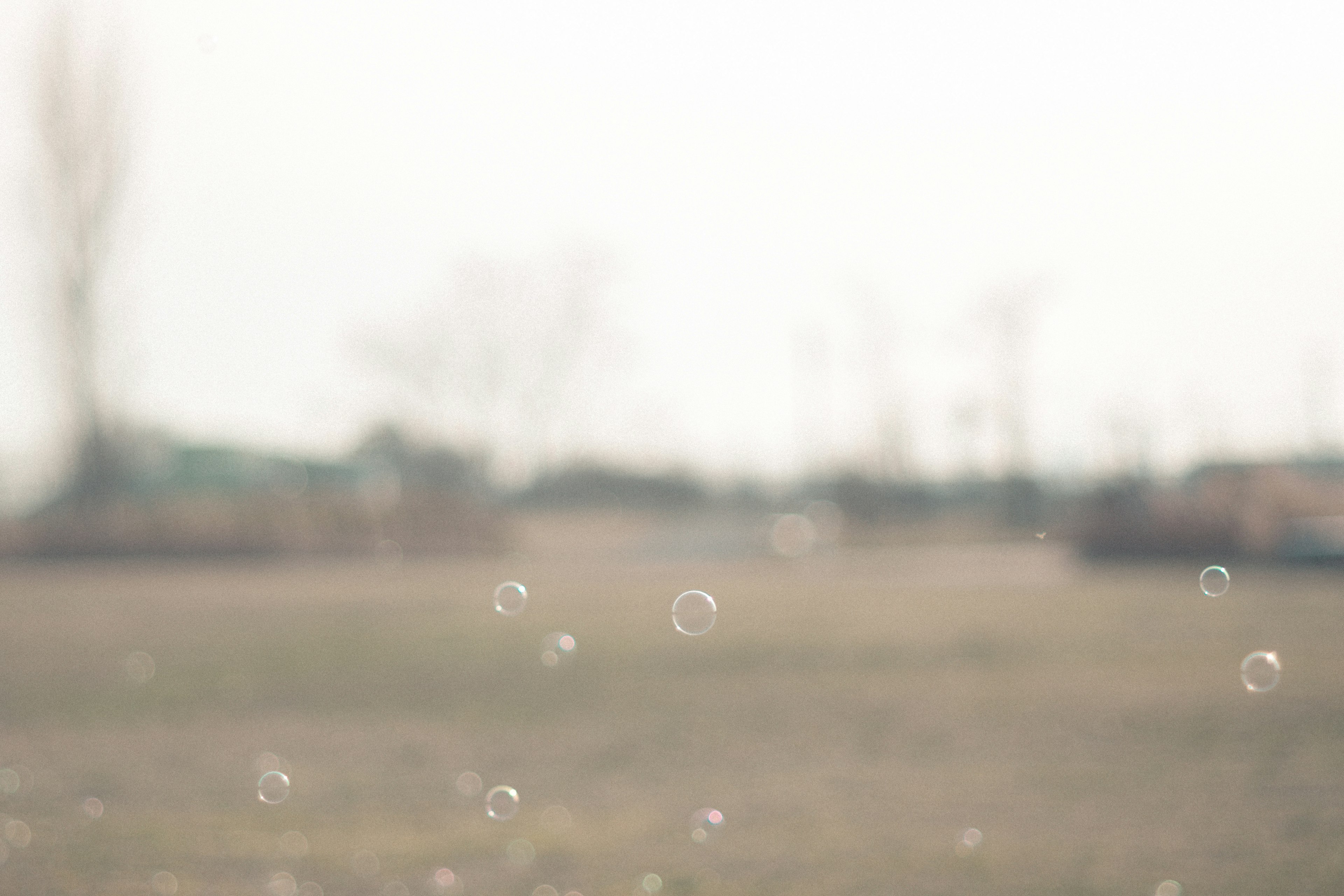 Des bulles flottant dans un arrière-plan flou en plein air