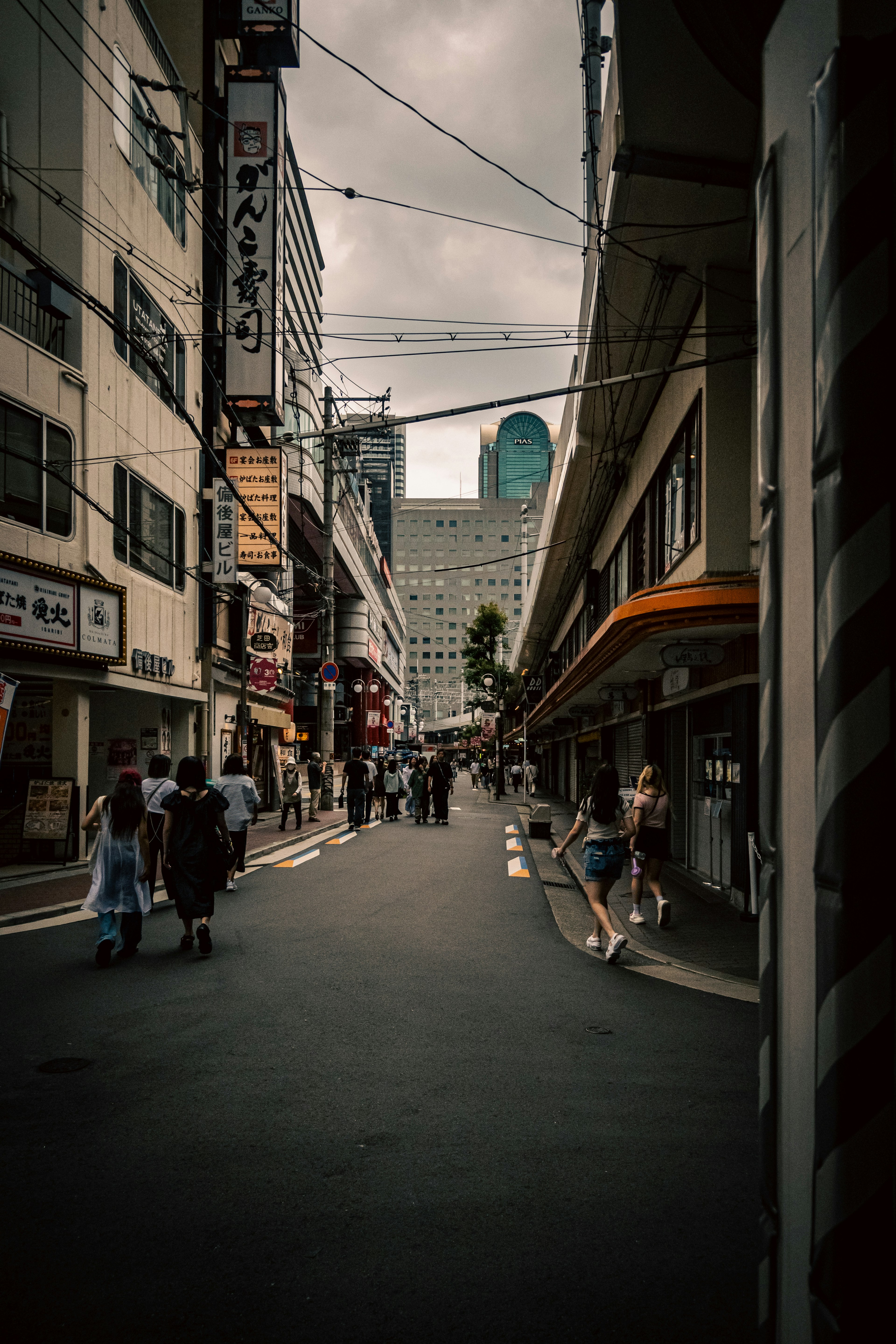 Street view with buildings and pedestrians