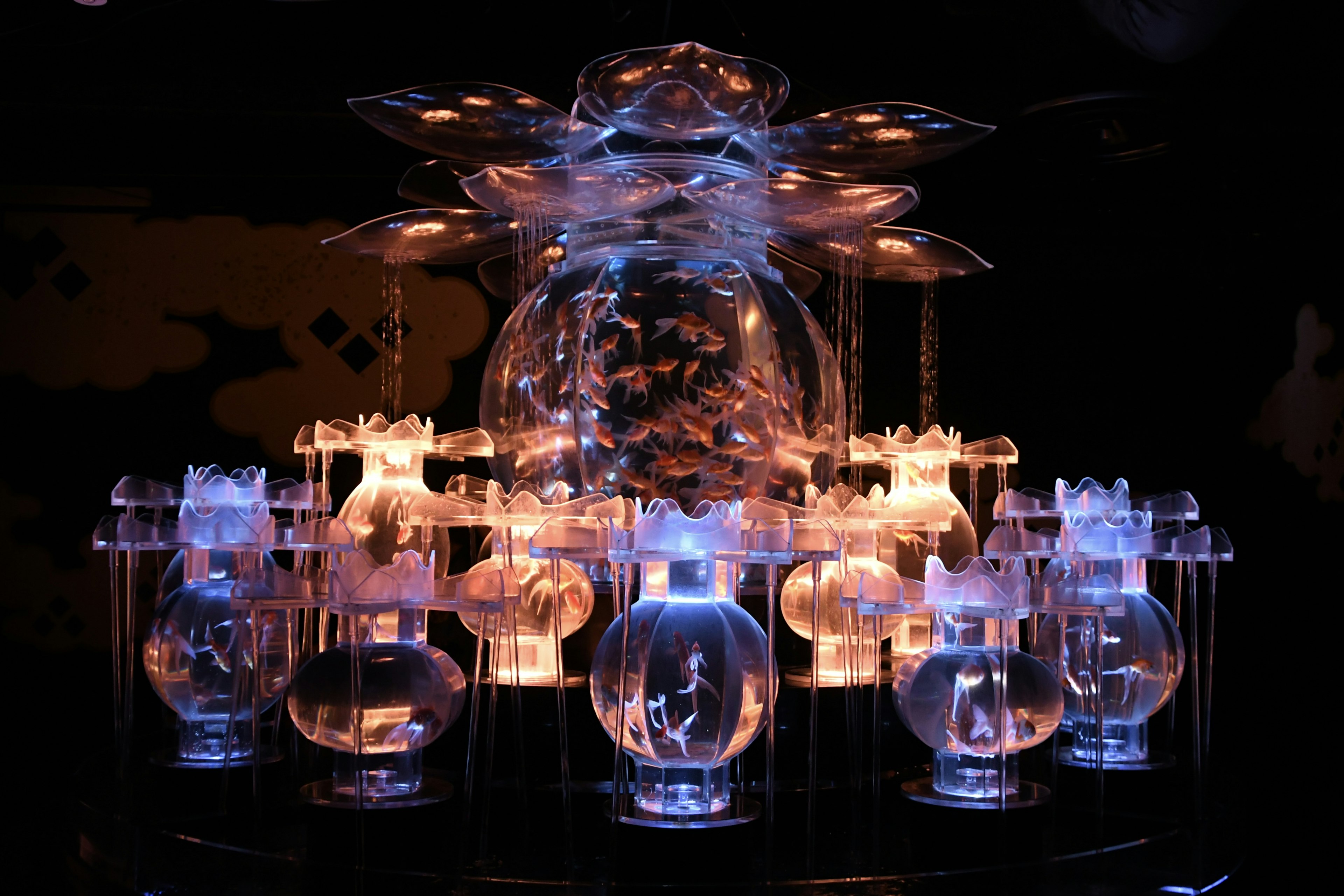 A beautiful crystal chandelier reflecting light and creating a magical atmosphere