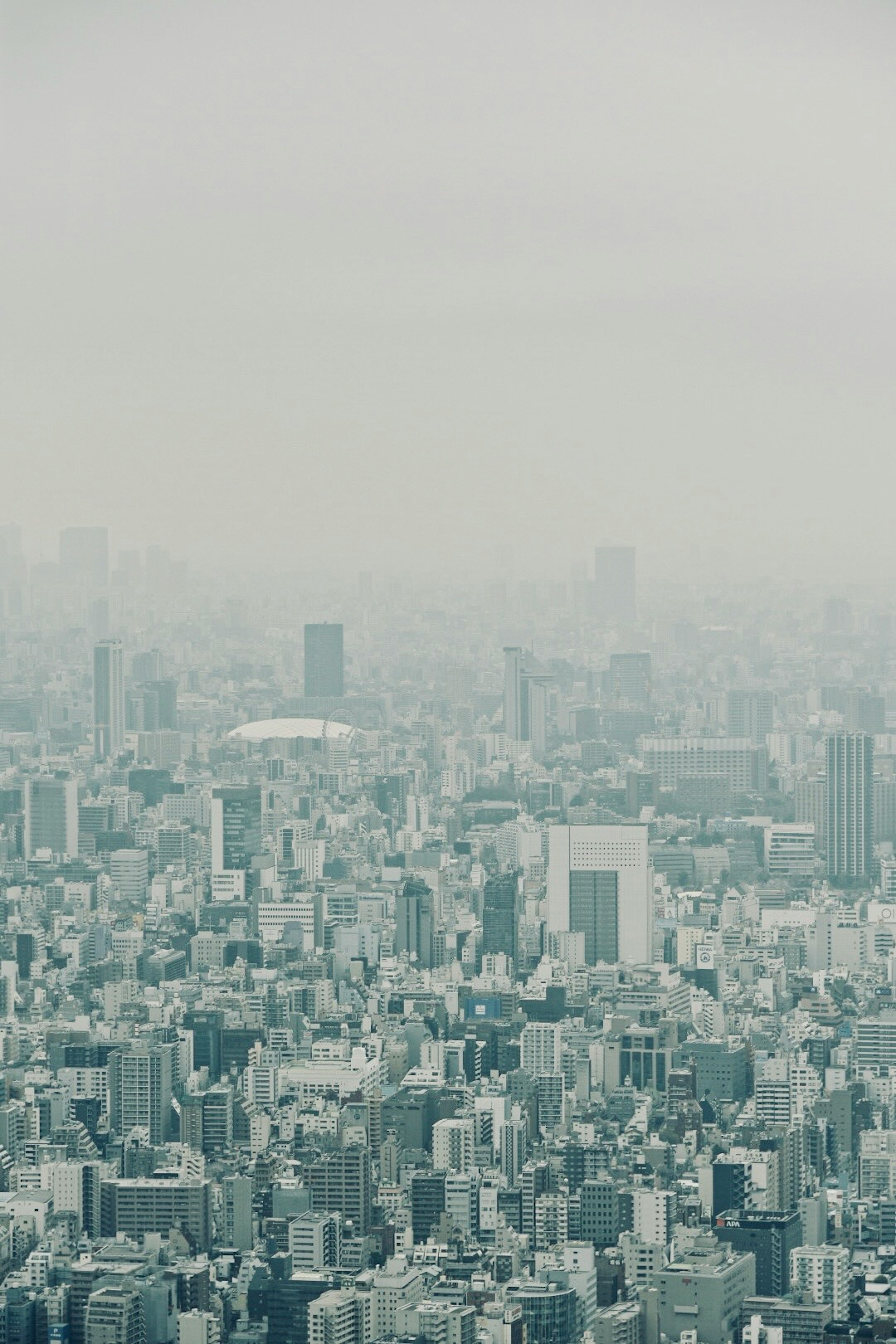 Panoramablick auf eine Stadt in Nebel gehüllt