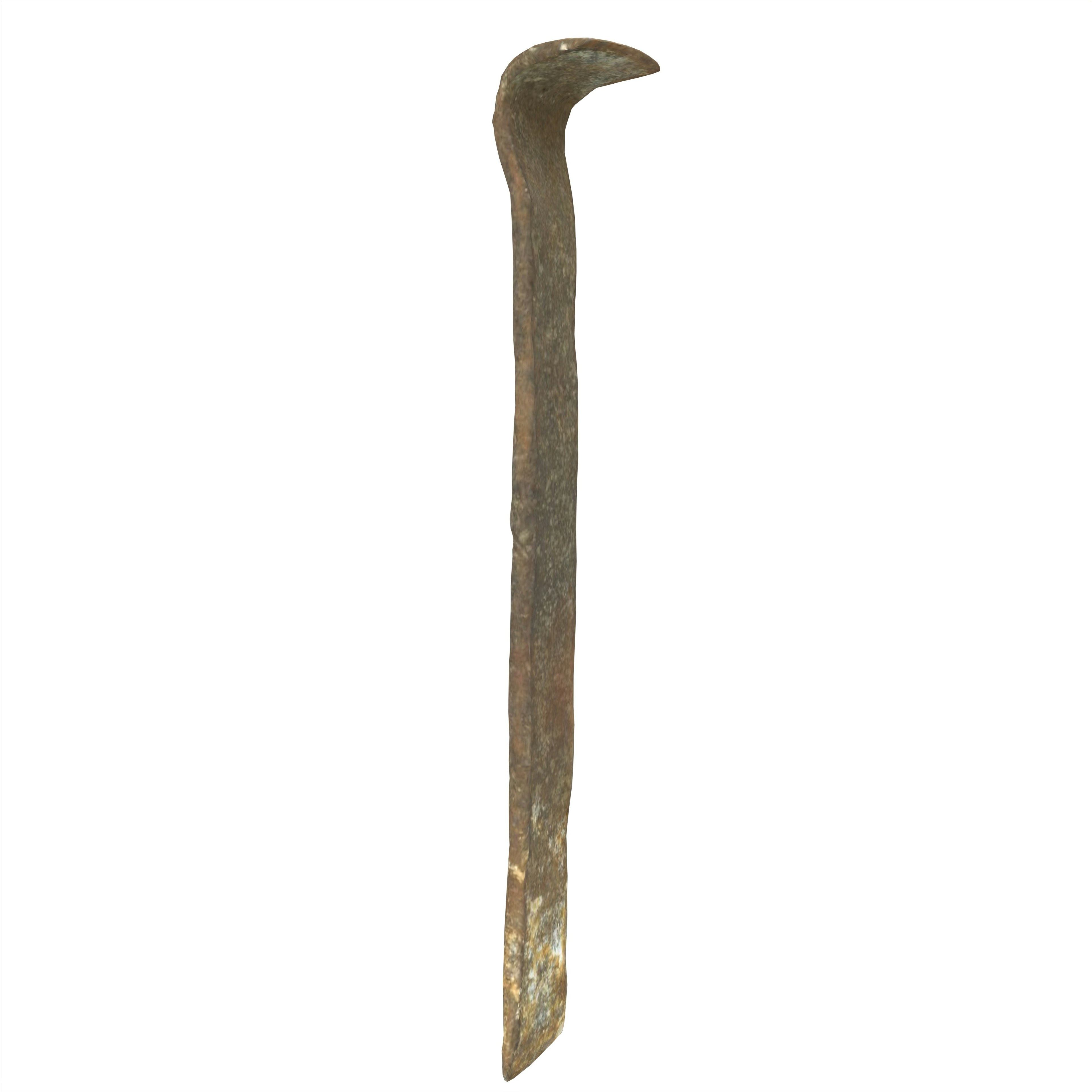 Long metal tool with a curved tip