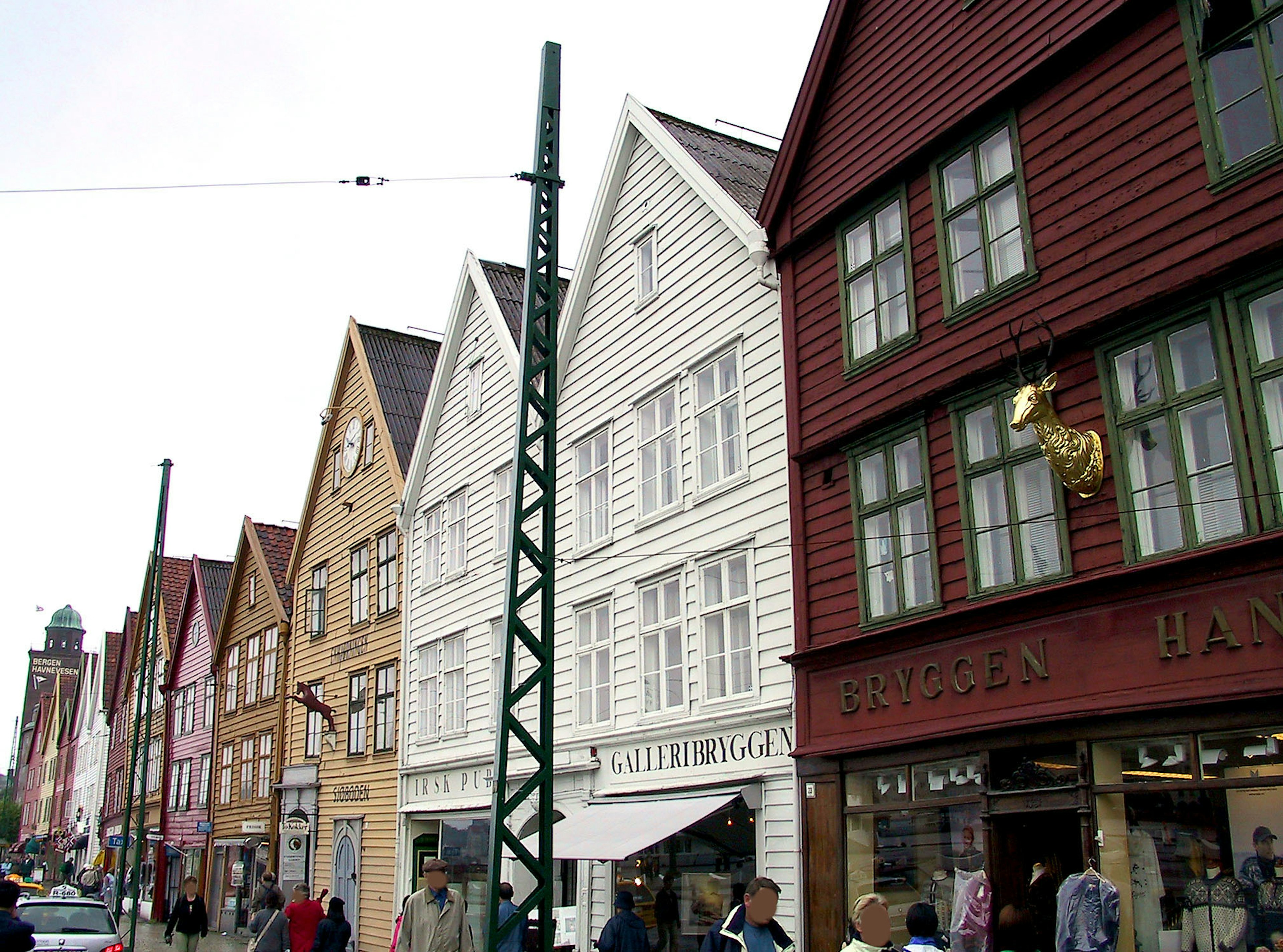 Historic wooden buildings of Bryggen lined up