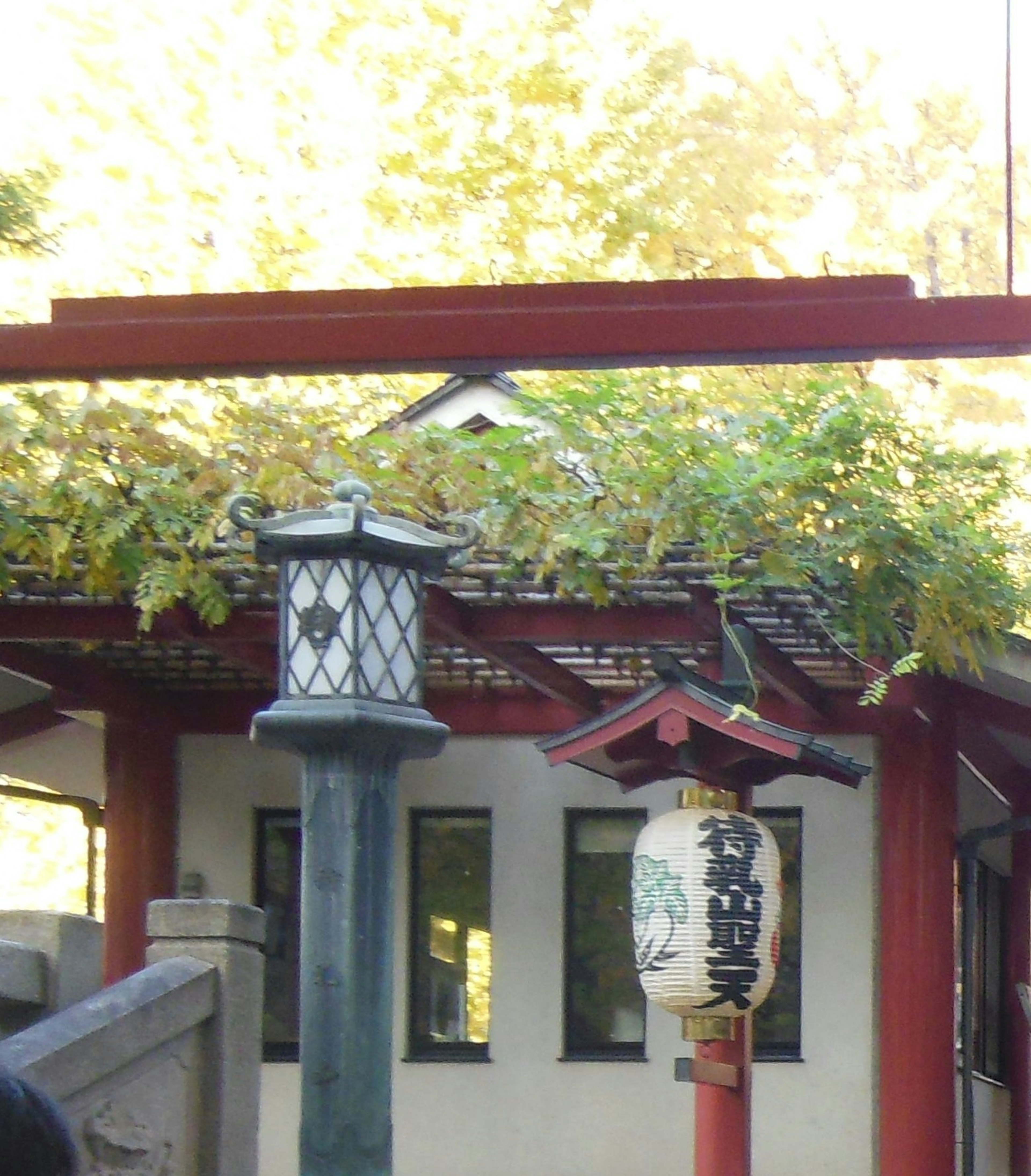 赤い鳥居とランタンがある日本の神社の入口