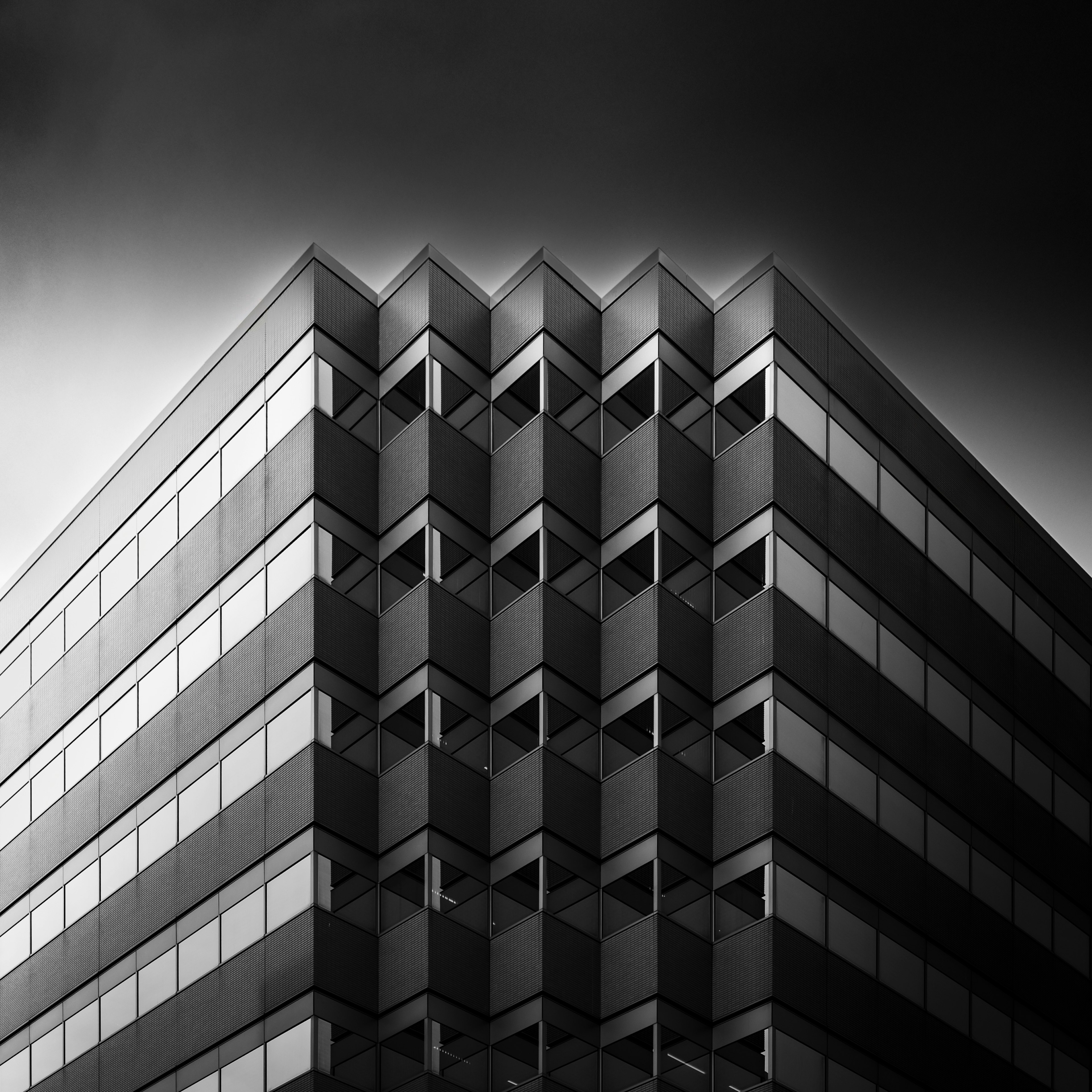 Geometric design of a modern building corner in black and white