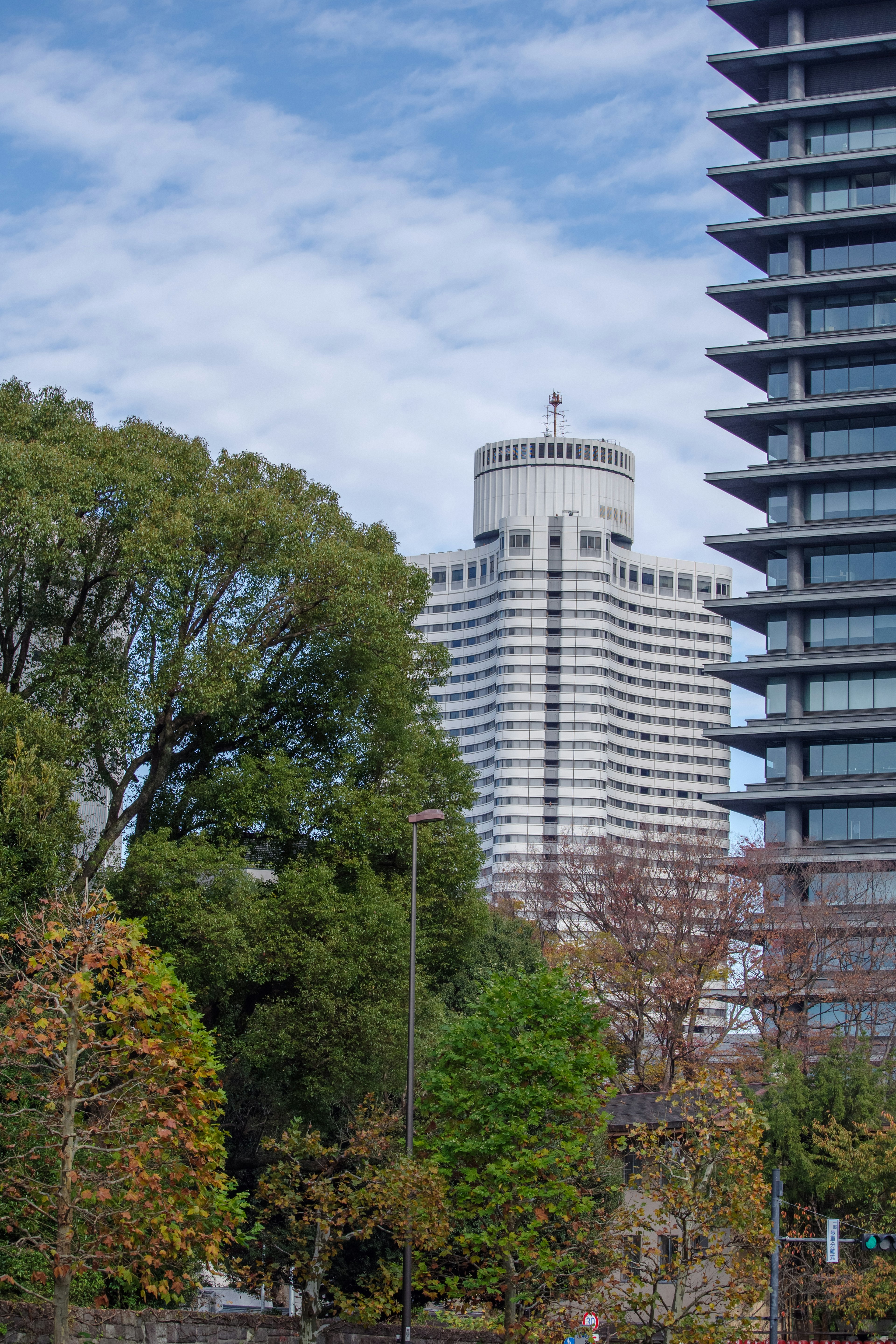 Urban landscape featuring skyscrapers and trees