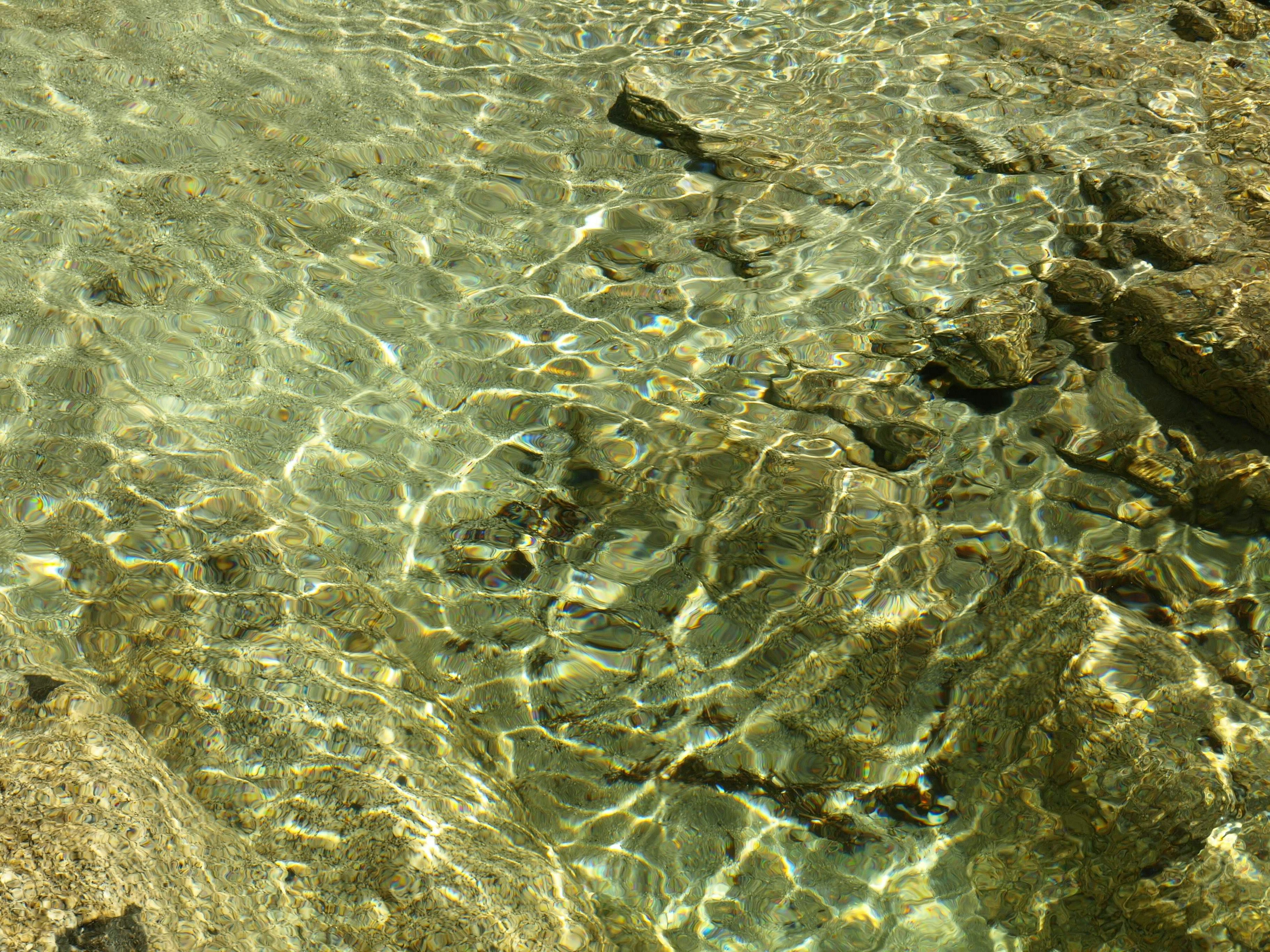 Clear water revealing rocks and light reflections