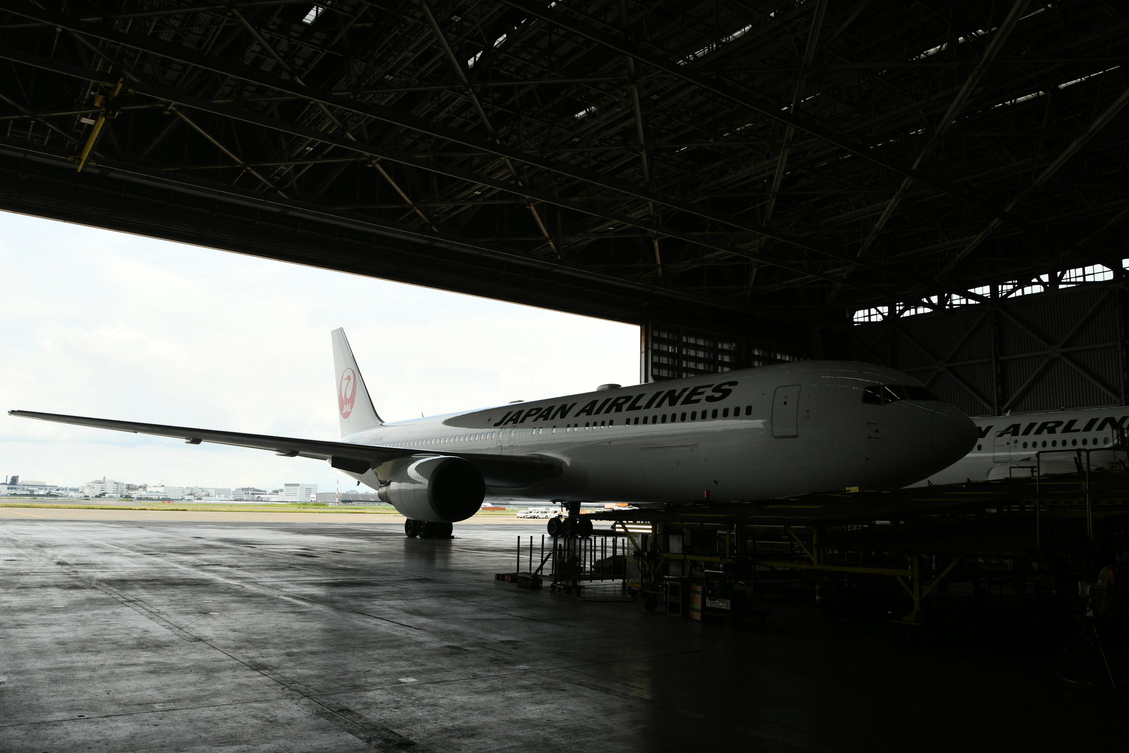 Airplane parked inside a hangar