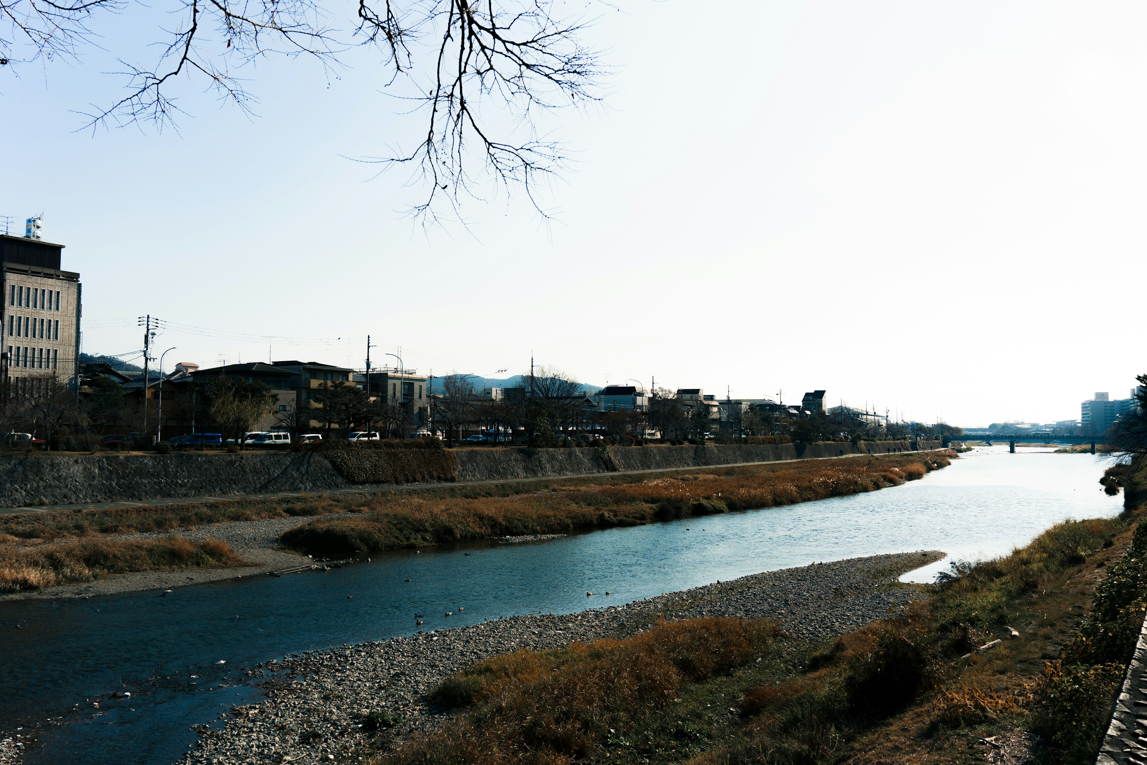 Ruhige Flussansicht mit umliegender Landschaft