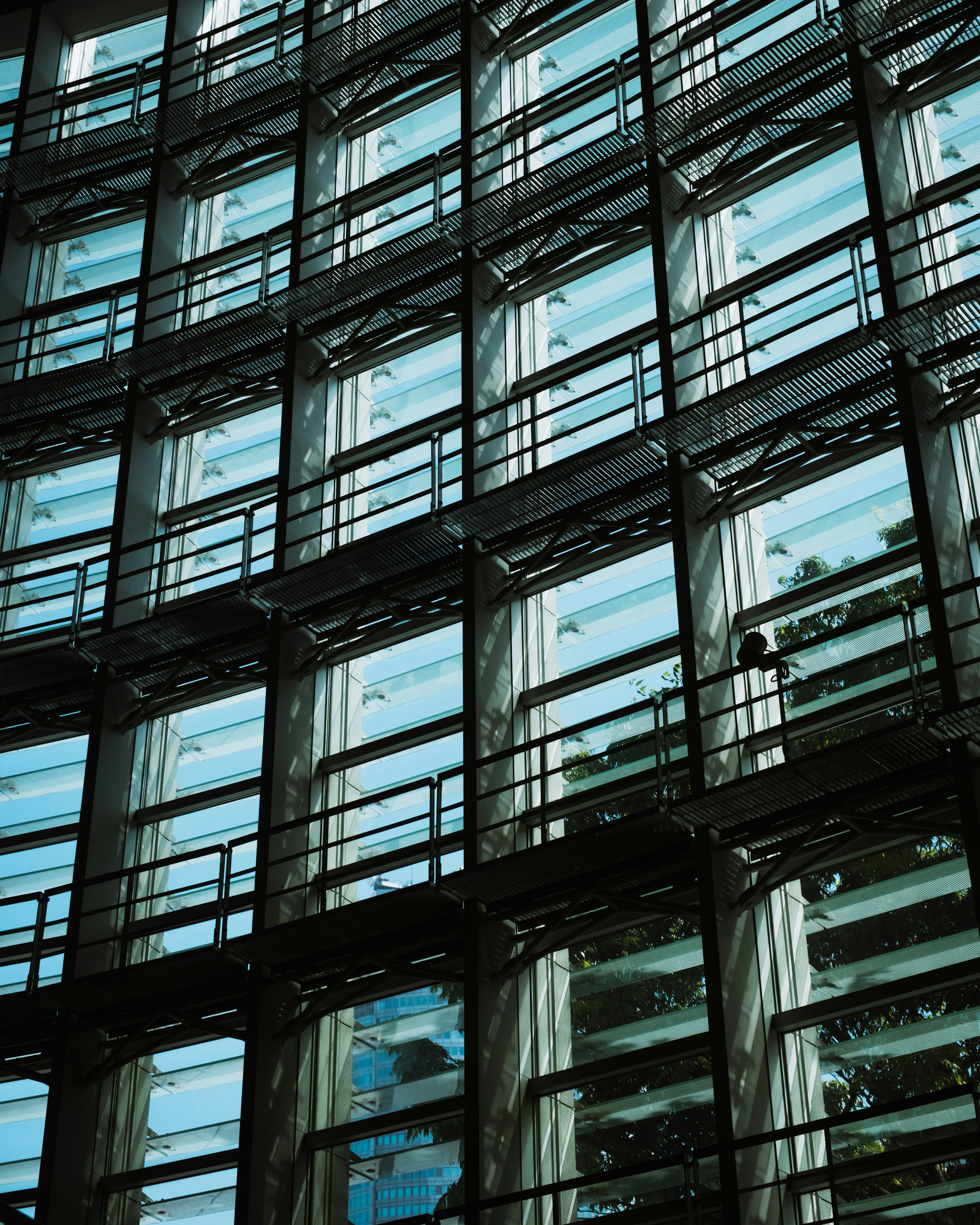 Modern building glass facade with steel framework details