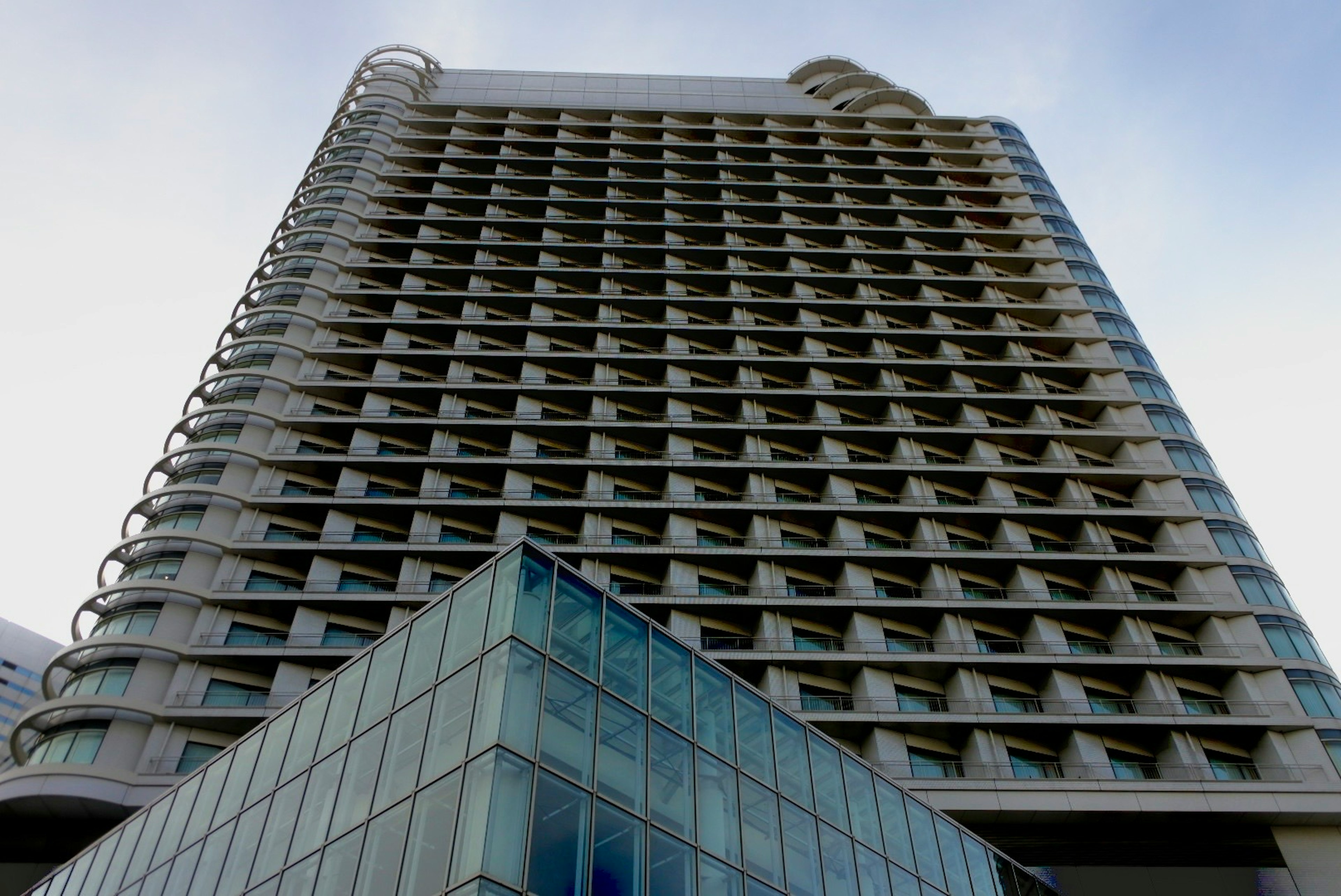 Modern designed skyscraper viewed from below