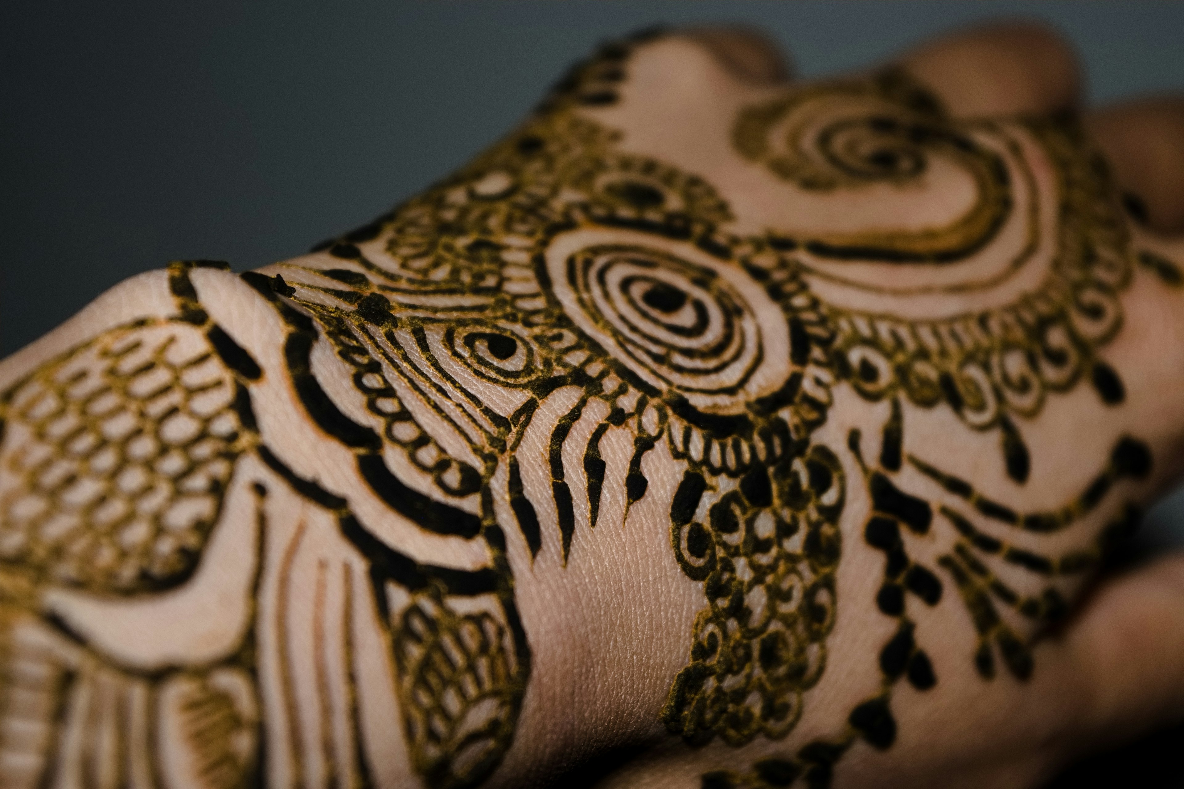 Detailed design of a beautiful henna tattoo on a hand