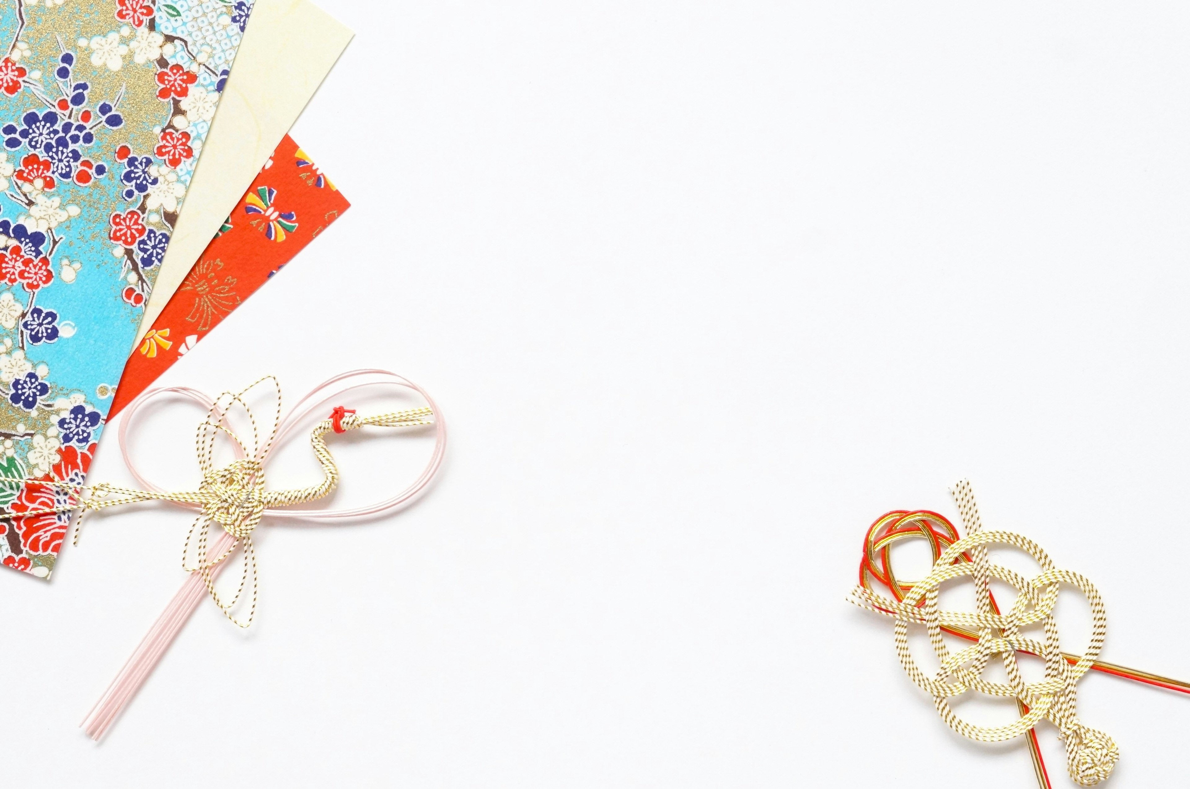 Colorful Japanese paper and traditional decorative knots arranged