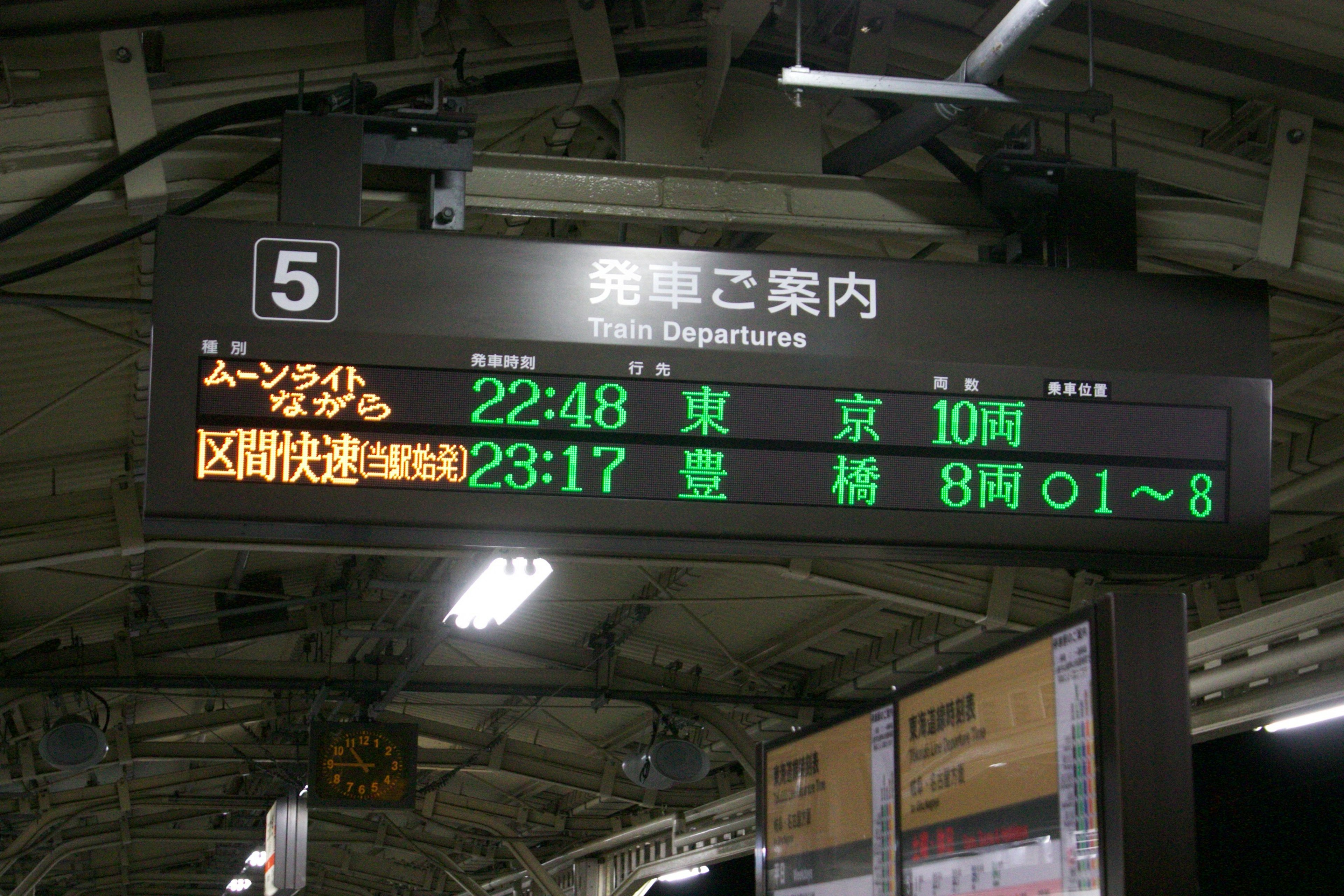 Tabellone delle partenze dei treni che mostra gli orari e le destinazioni in una stazione