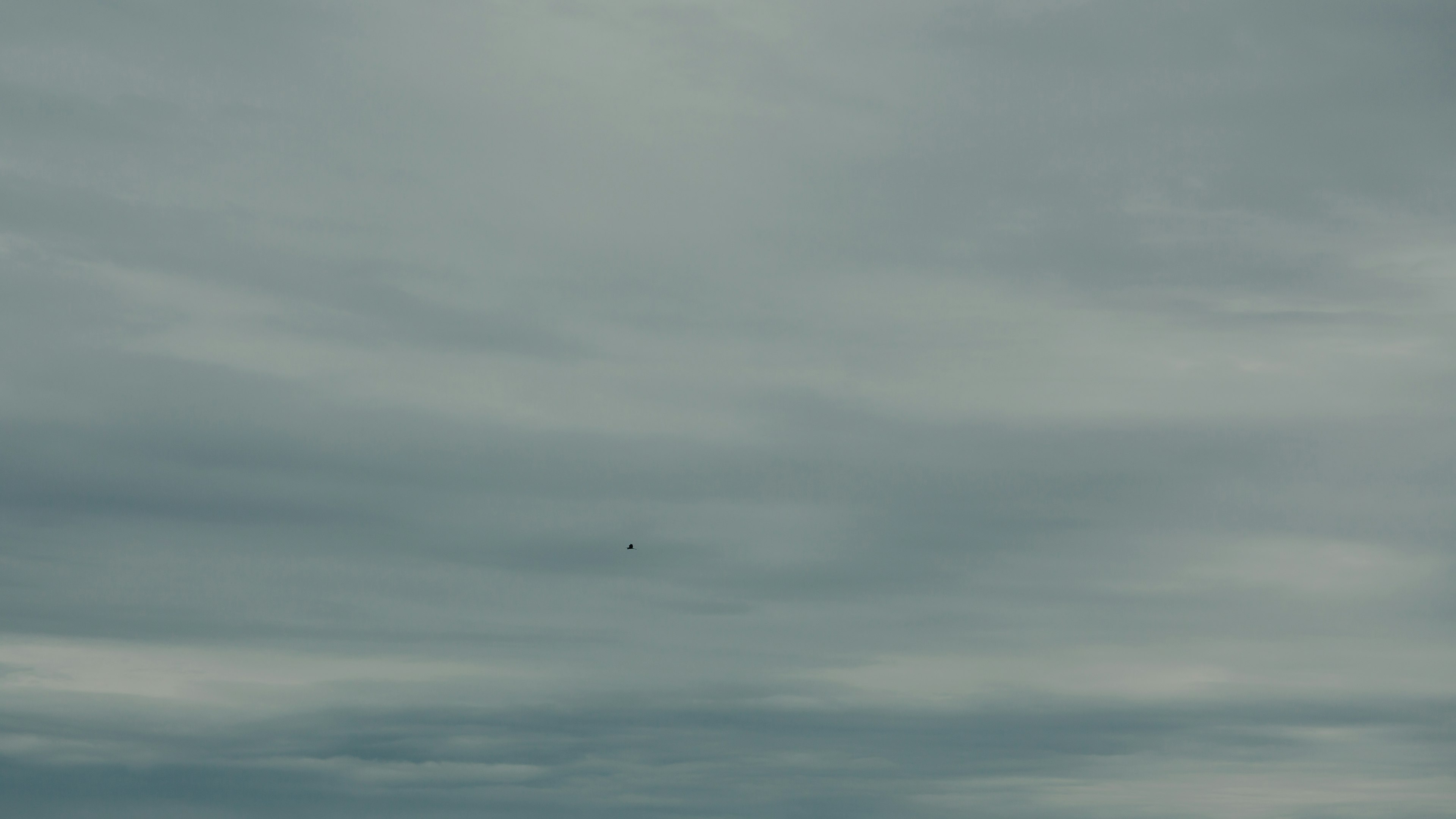 青い空と雲の層が重なり合う風景