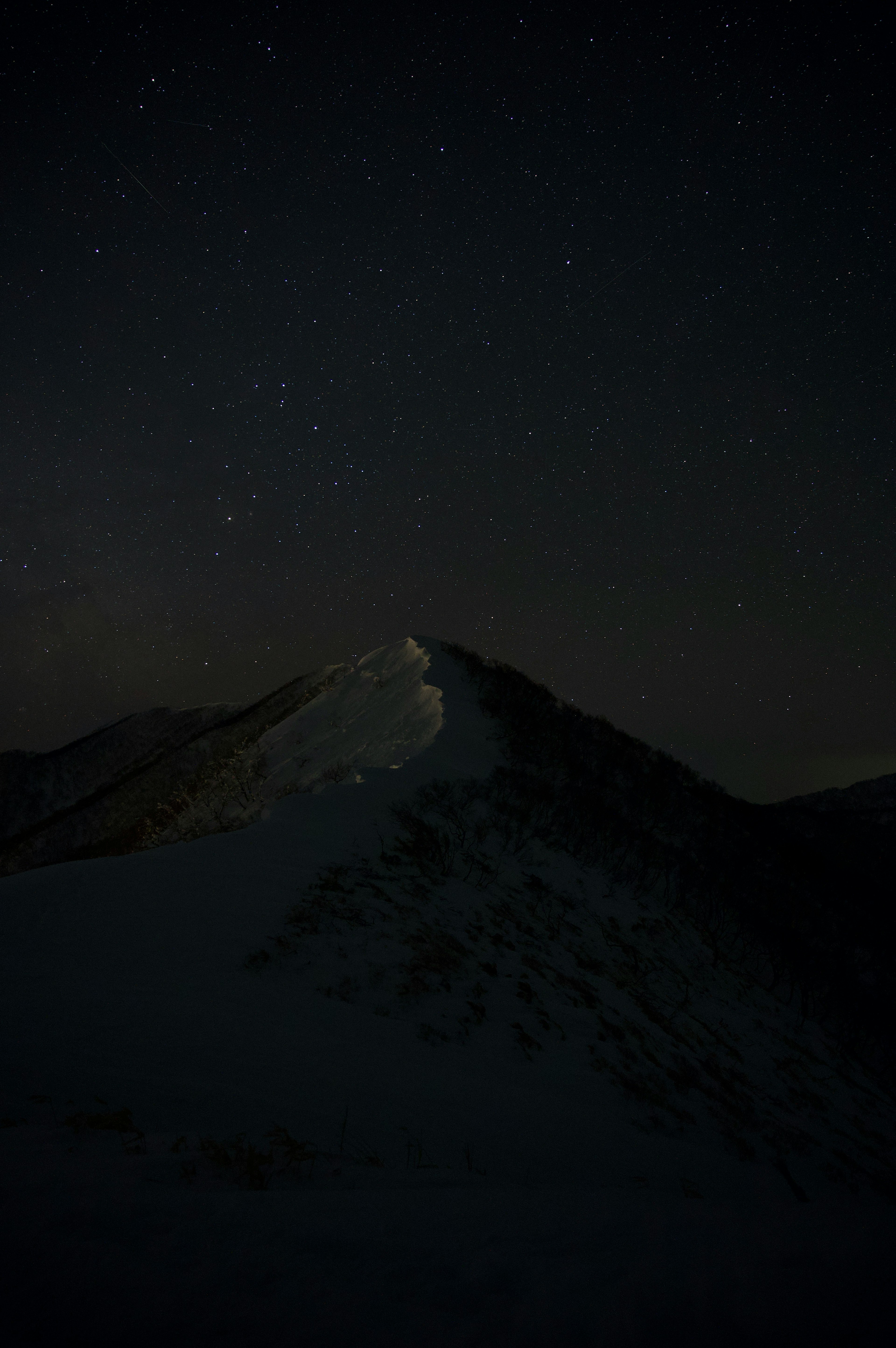 夜空に星が輝く山の頂上の風景