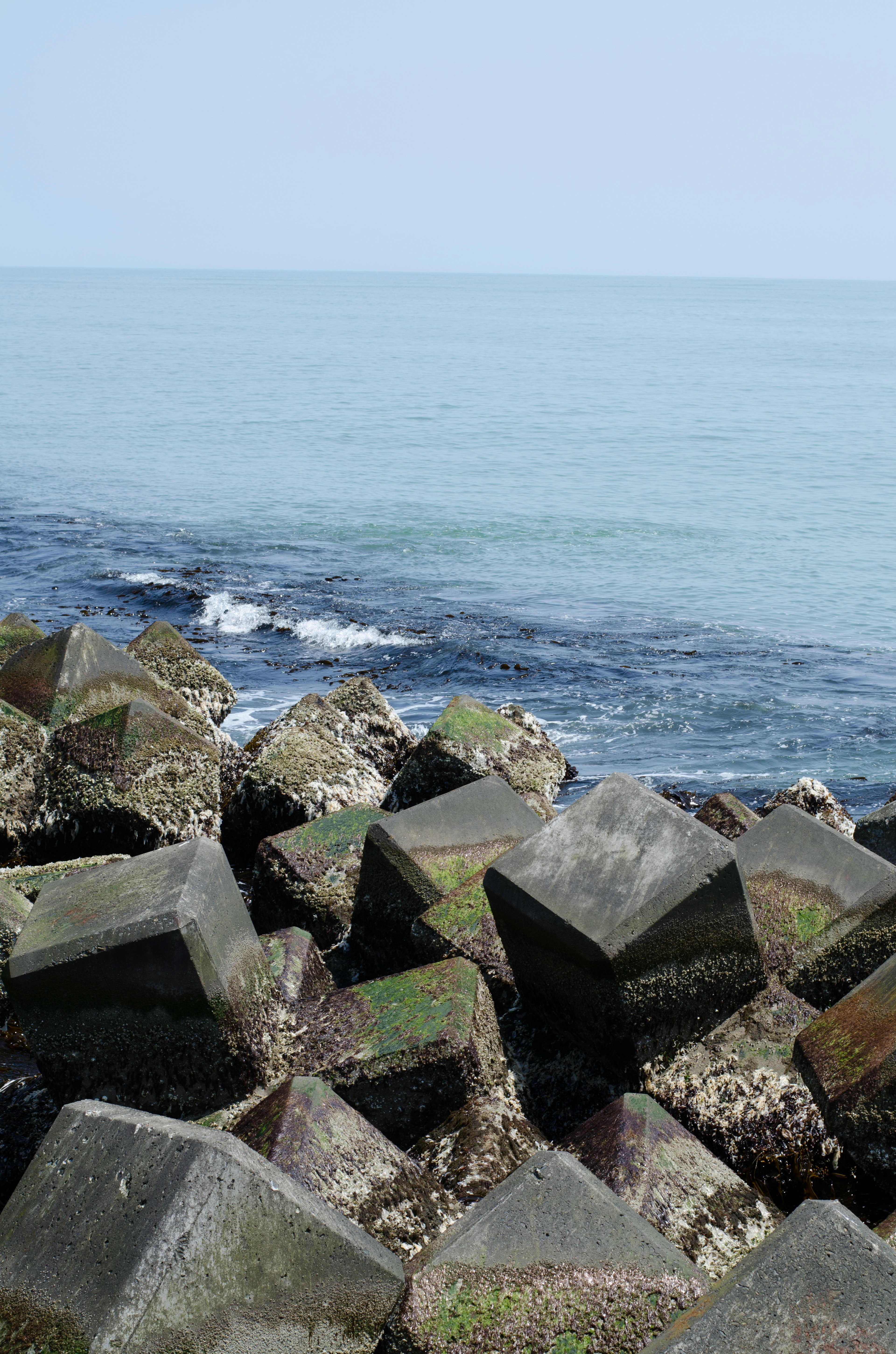 Scenic view of ocean and rock jetty