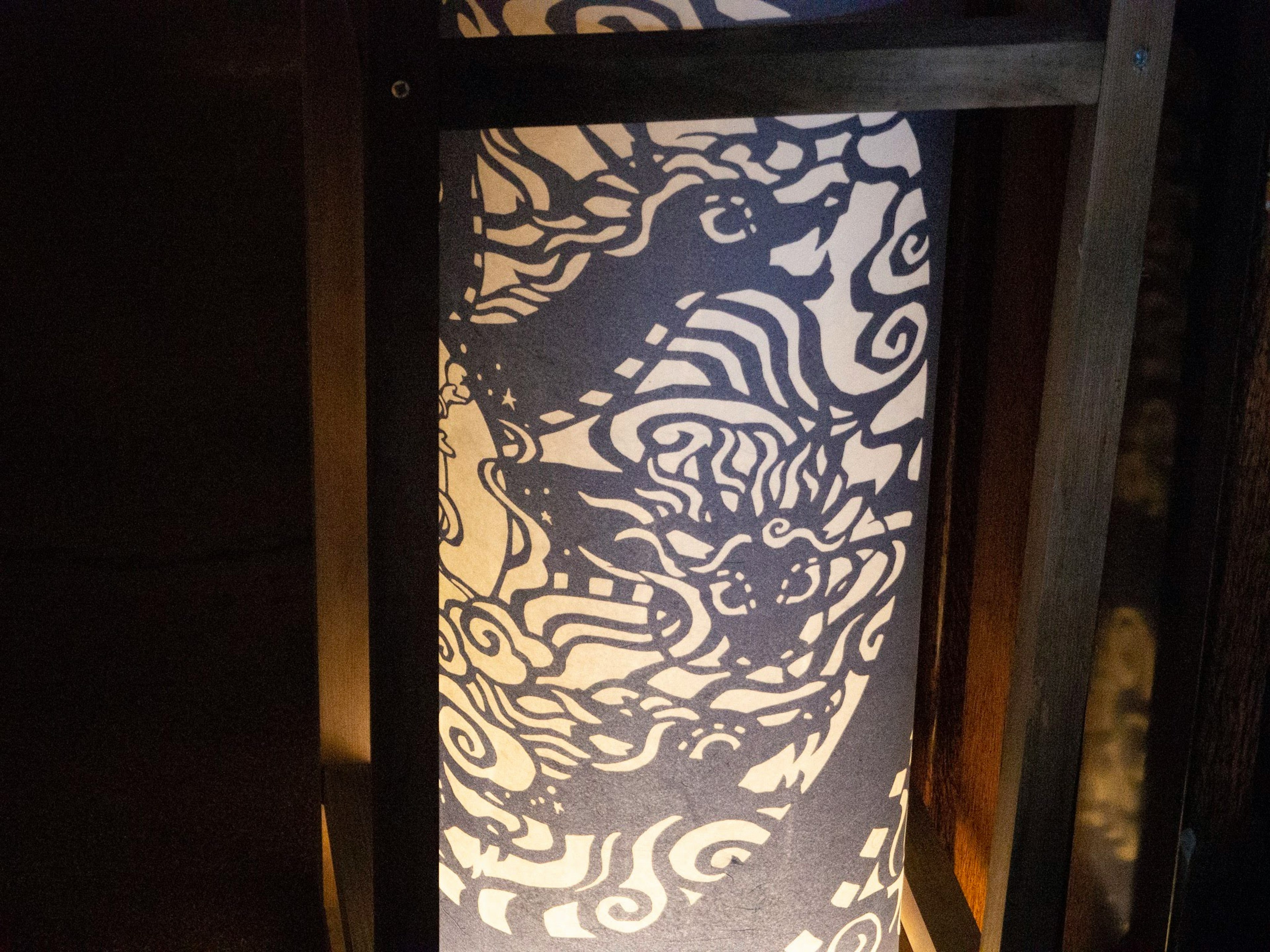 Intricate shadow patterns on a Japanese style lamp shade