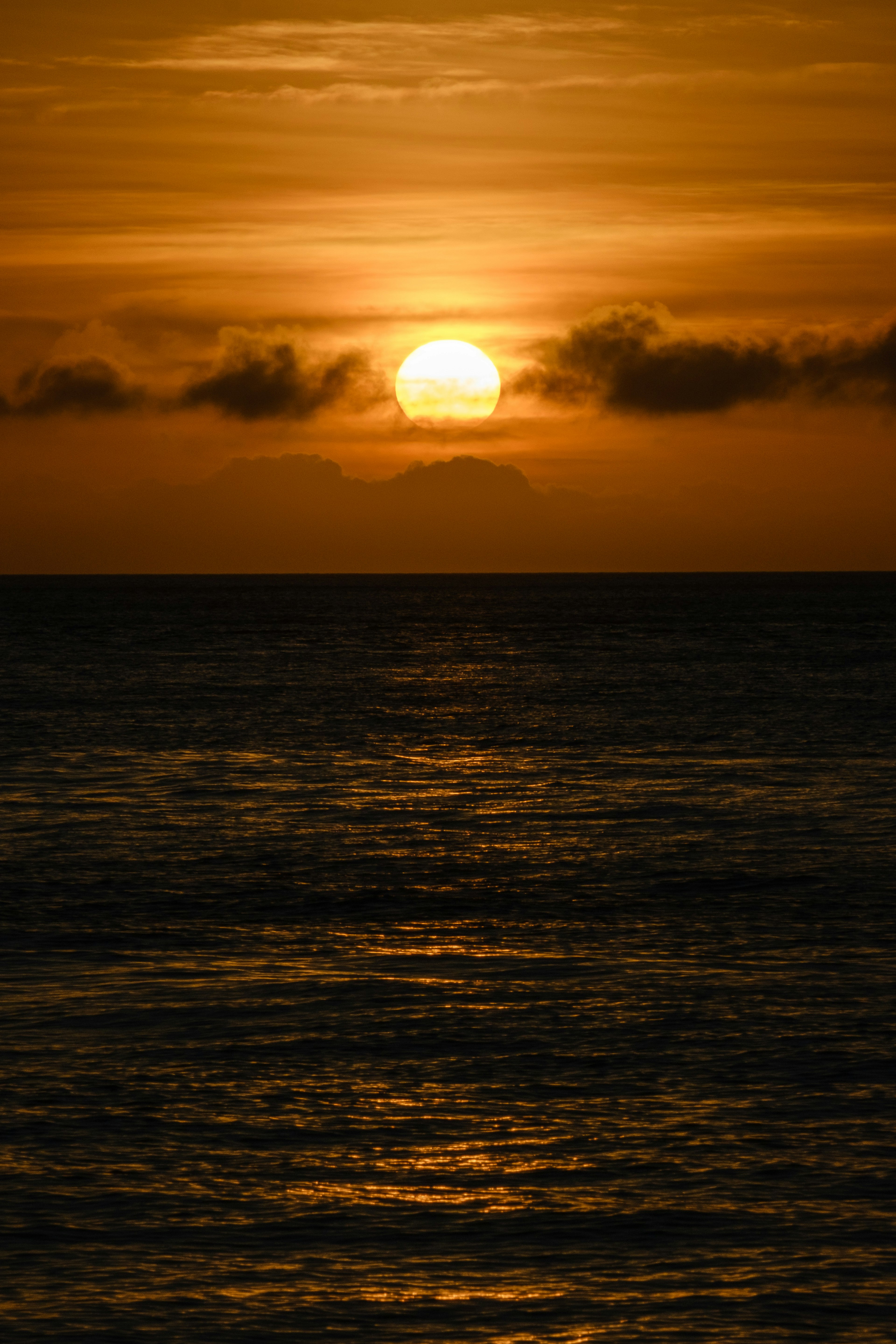 美麗的日落景觀，太陽在海面上