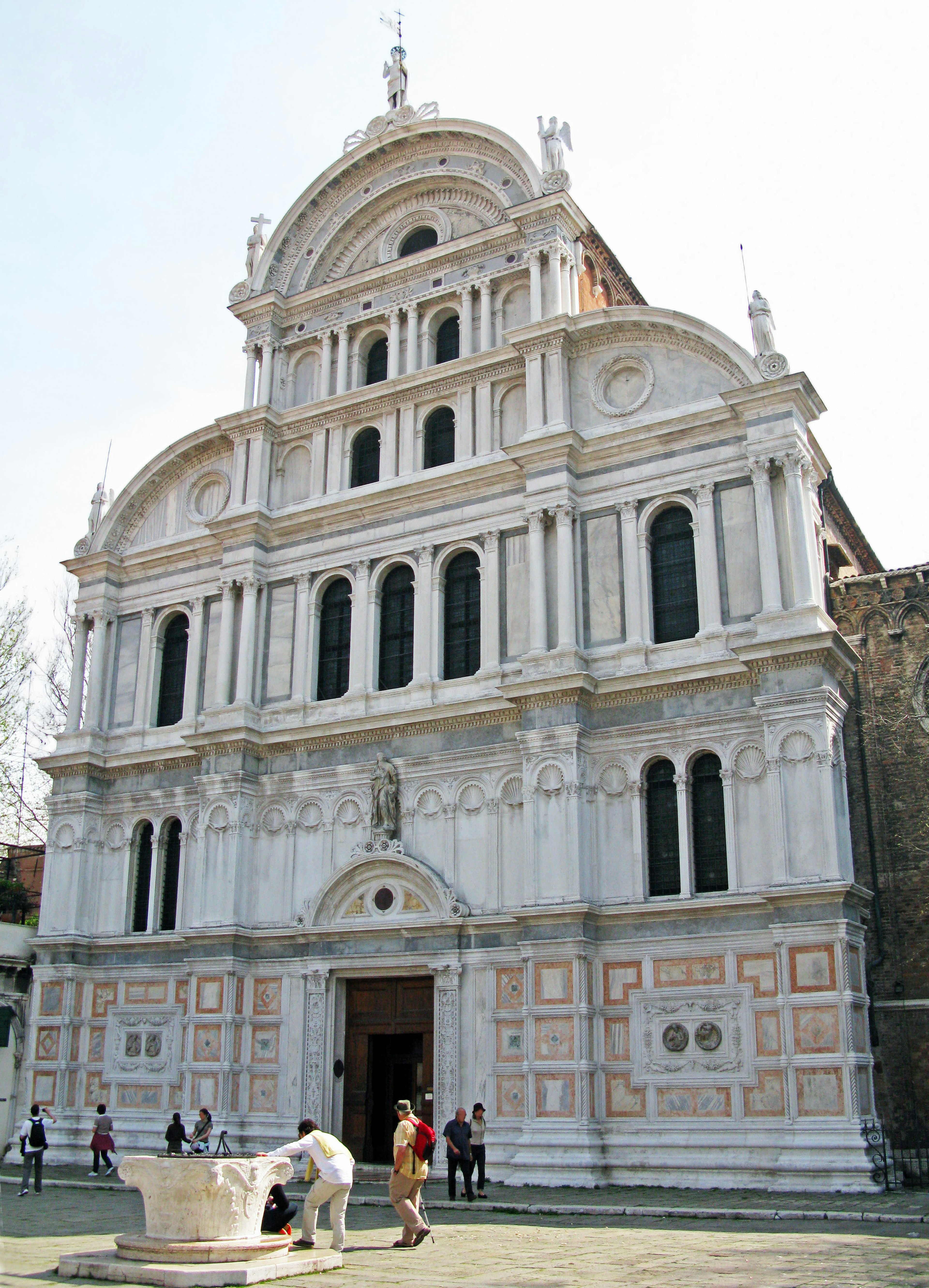 Beautifully sculpted facade of a white marble church