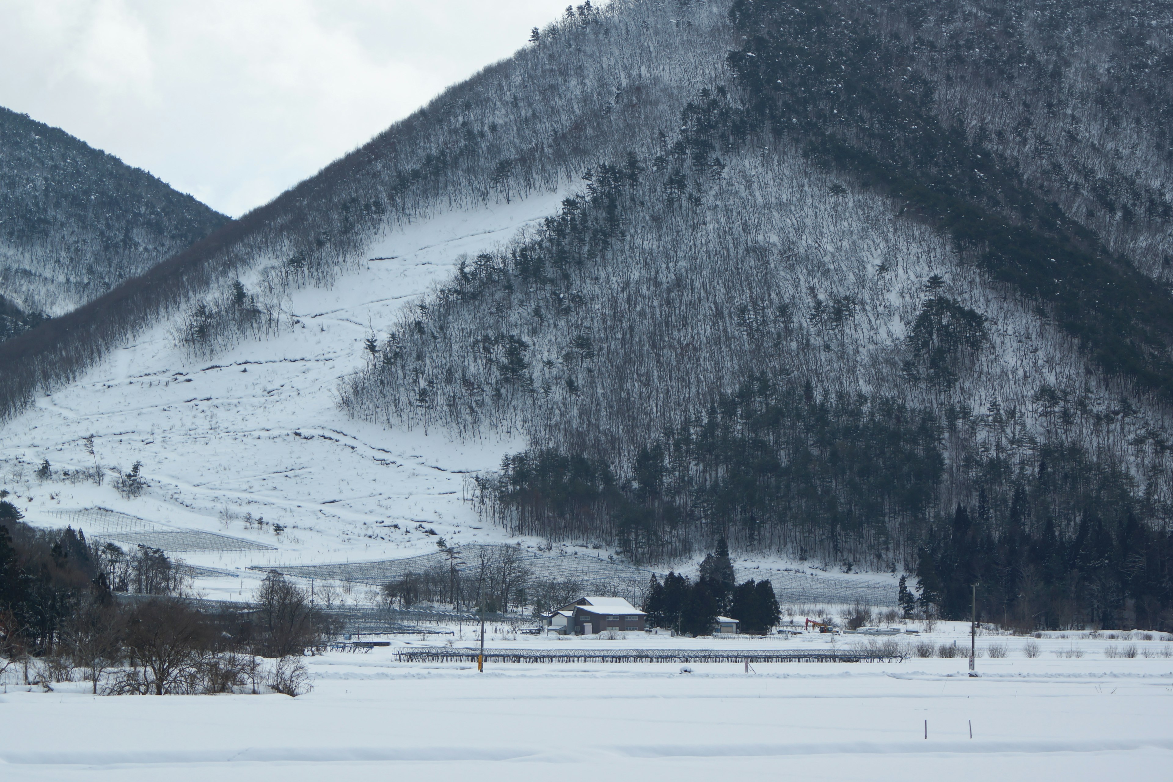 Schneebedeckte Berge mit einer ruhigen Landschaft