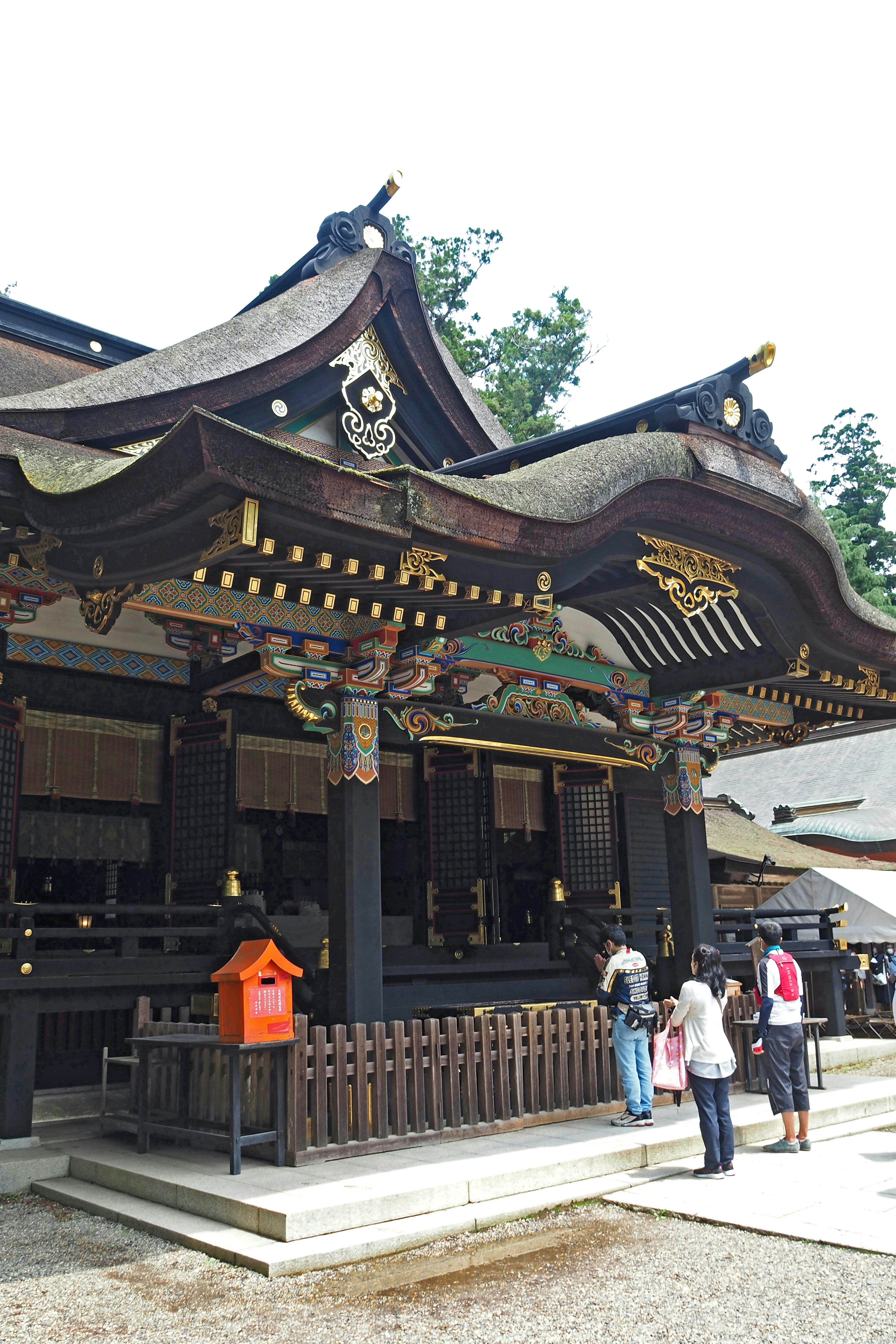 Beautiful shrine building with visitors