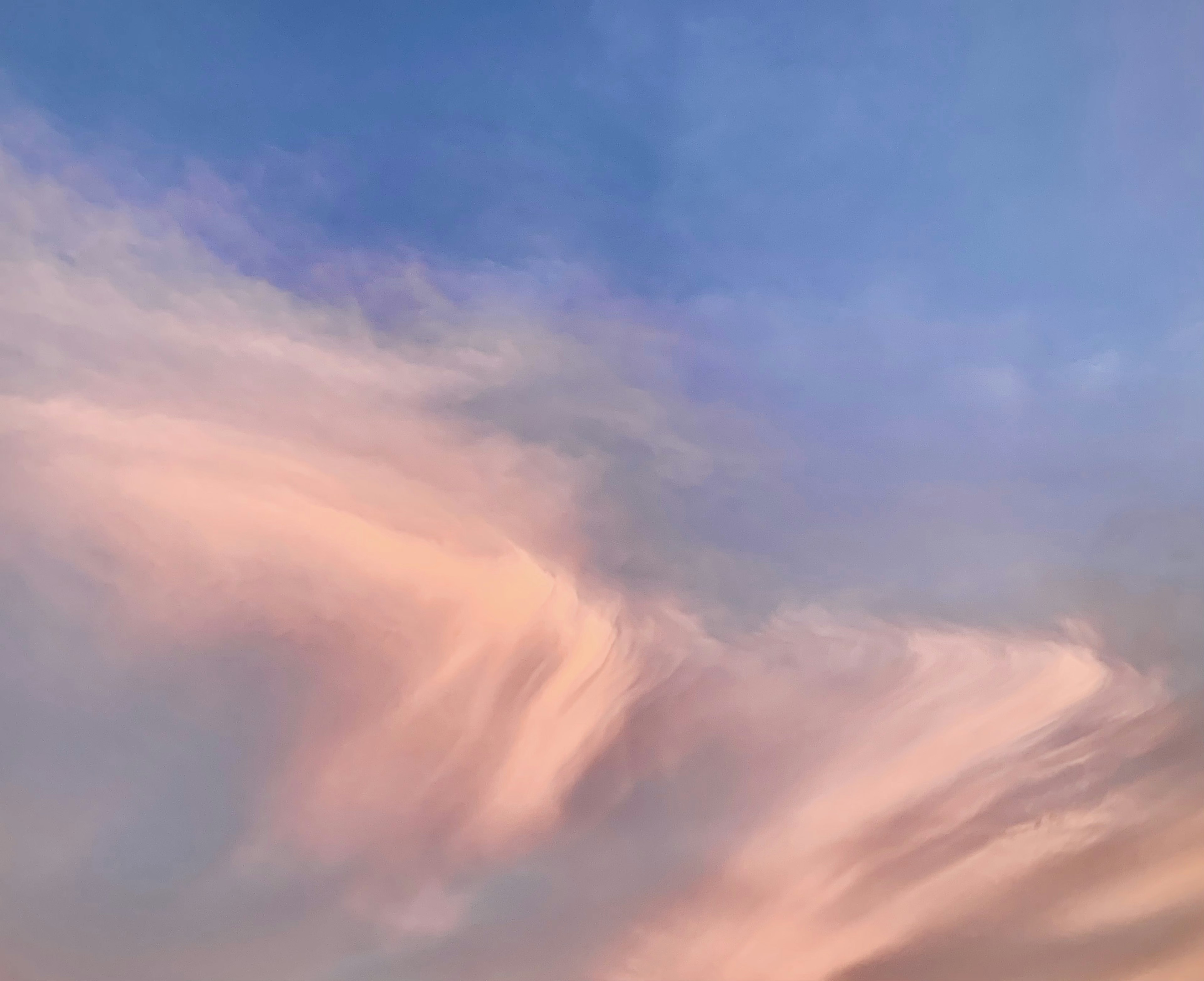 Soft pink cloud patterns against a blue sky