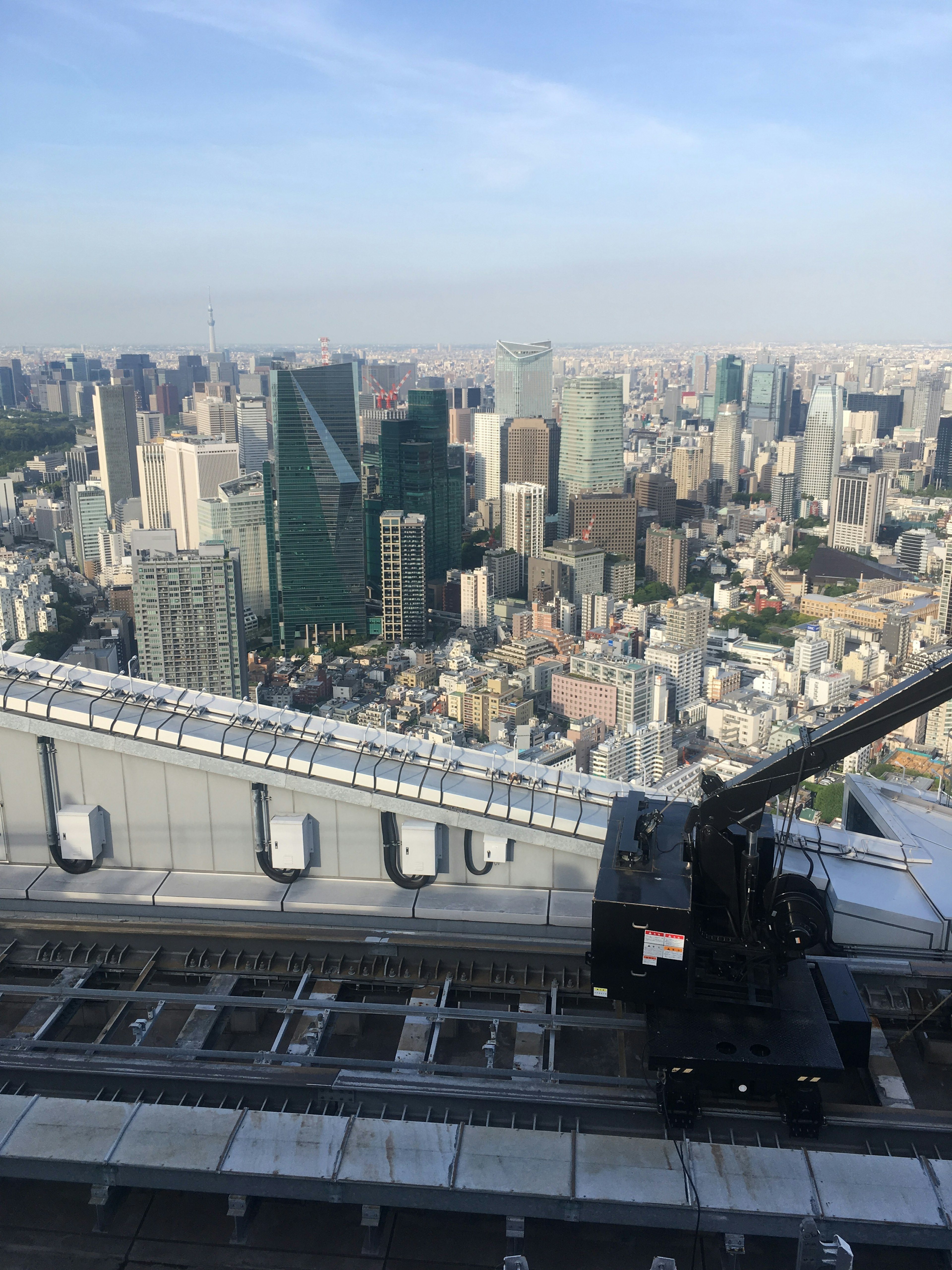 Vista del horizonte de Tokio con rascacielos y una grúa