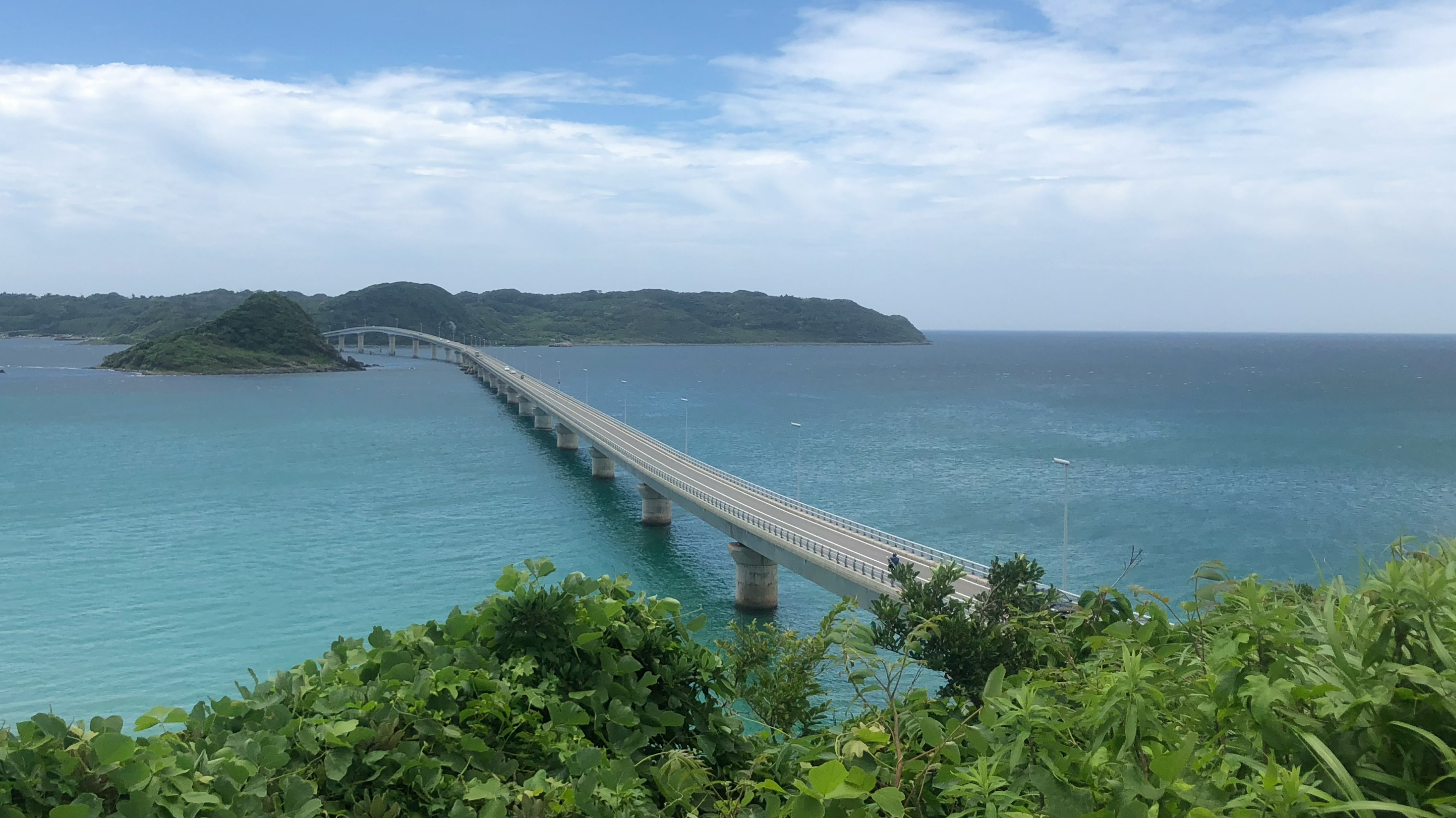 美麗的風景，橋橫跨青色水域