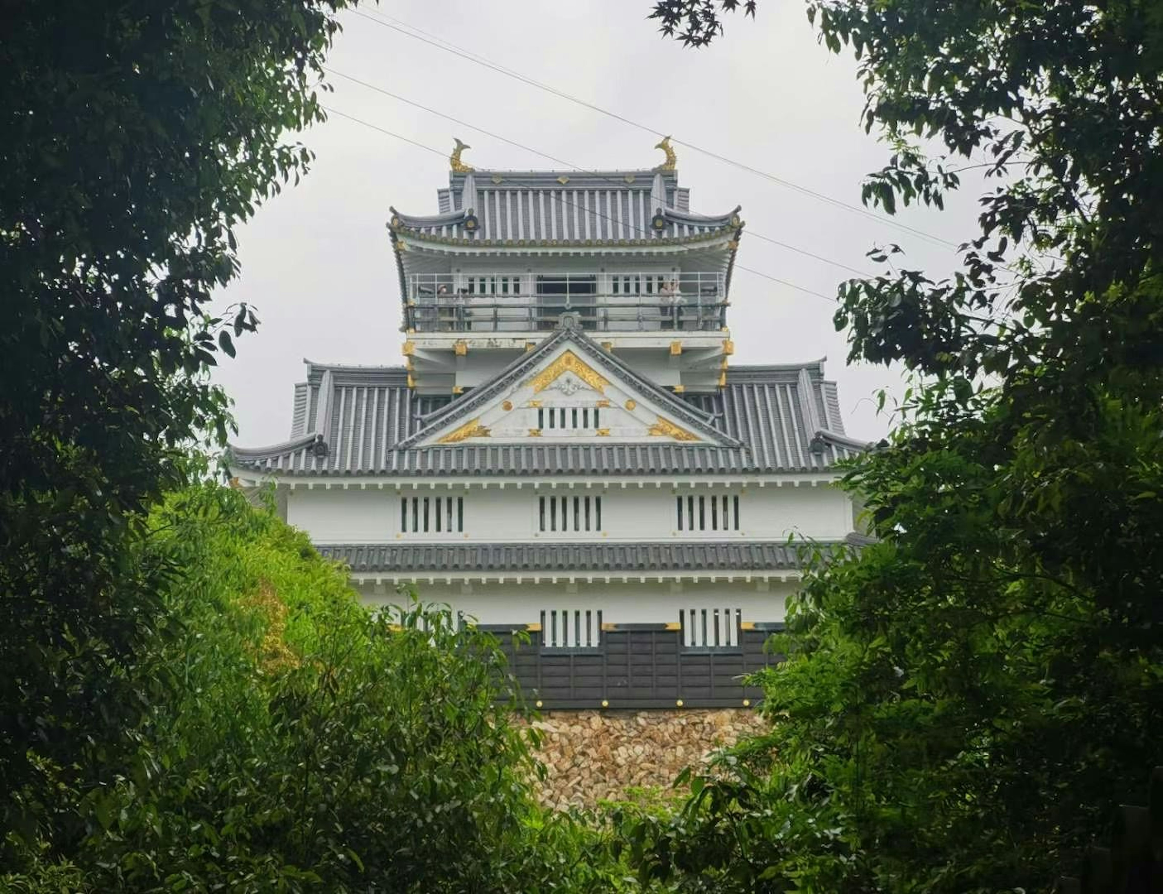 城が木々の間から見える美しい風景