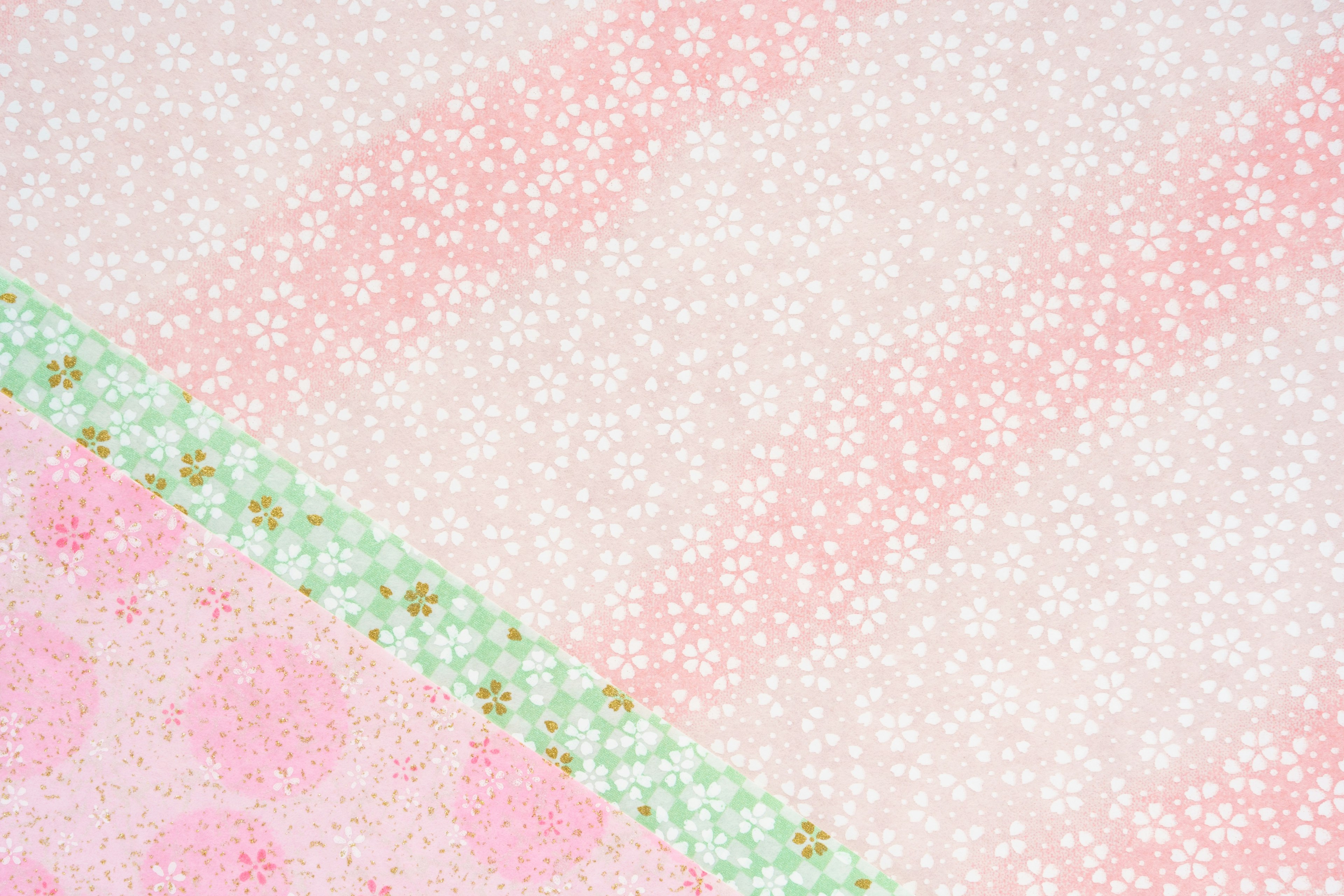 Collage of pink and green floral patterned fabric