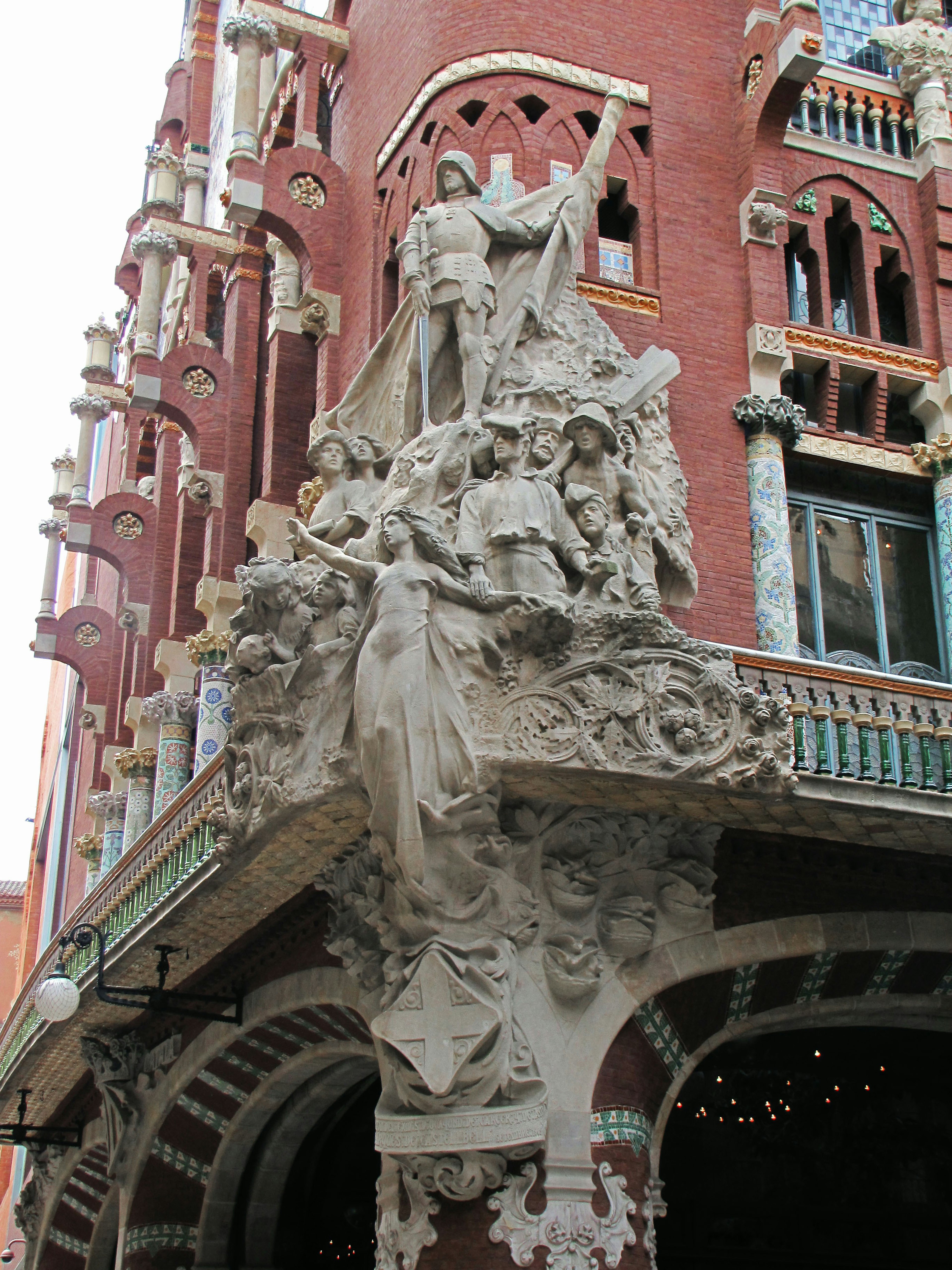 Decorative sculptures on the facade of the Palau de la Música Catalana in Barcelona