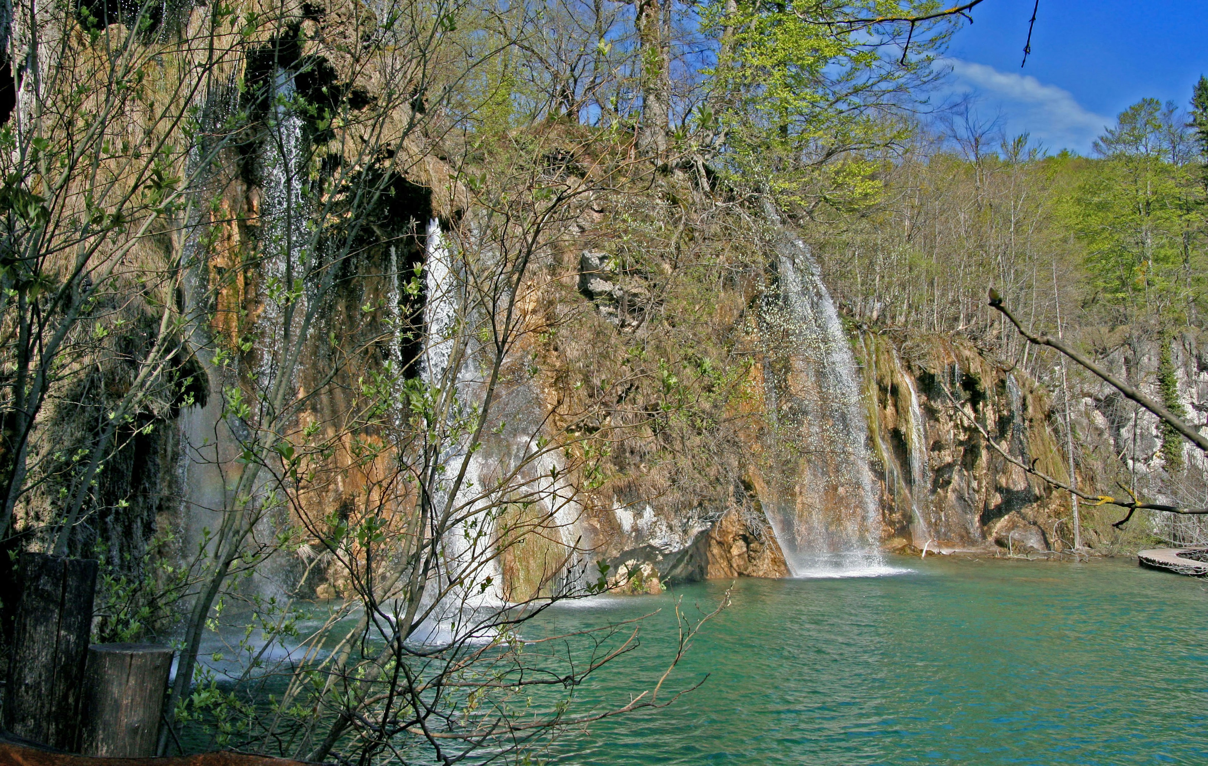 Beautiful waterfall surrounded by lush green trees