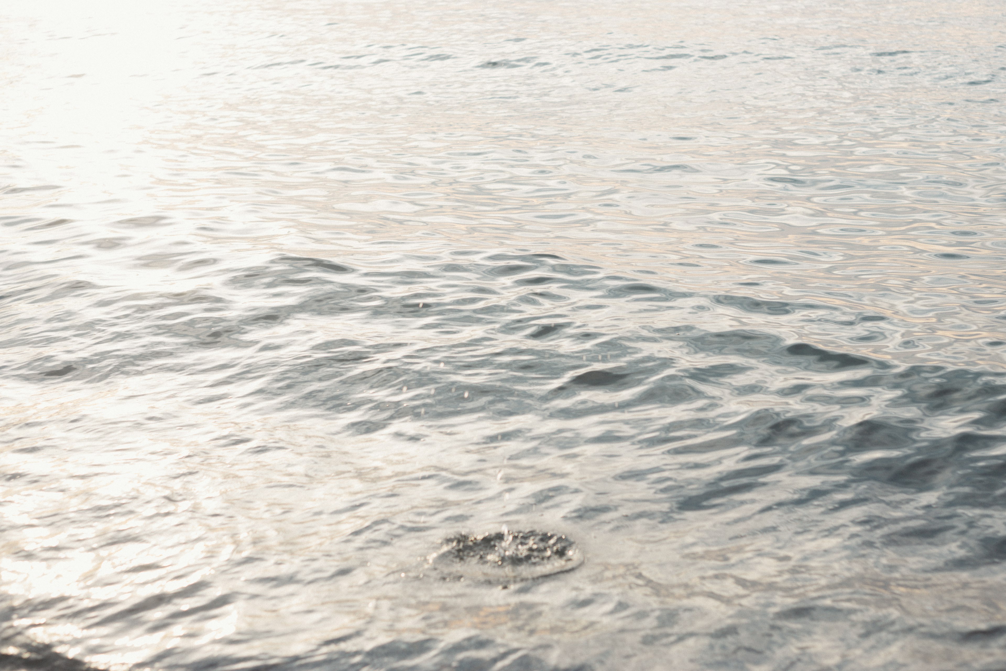 Superficie de agua tranquila reflejando luz y suaves olas