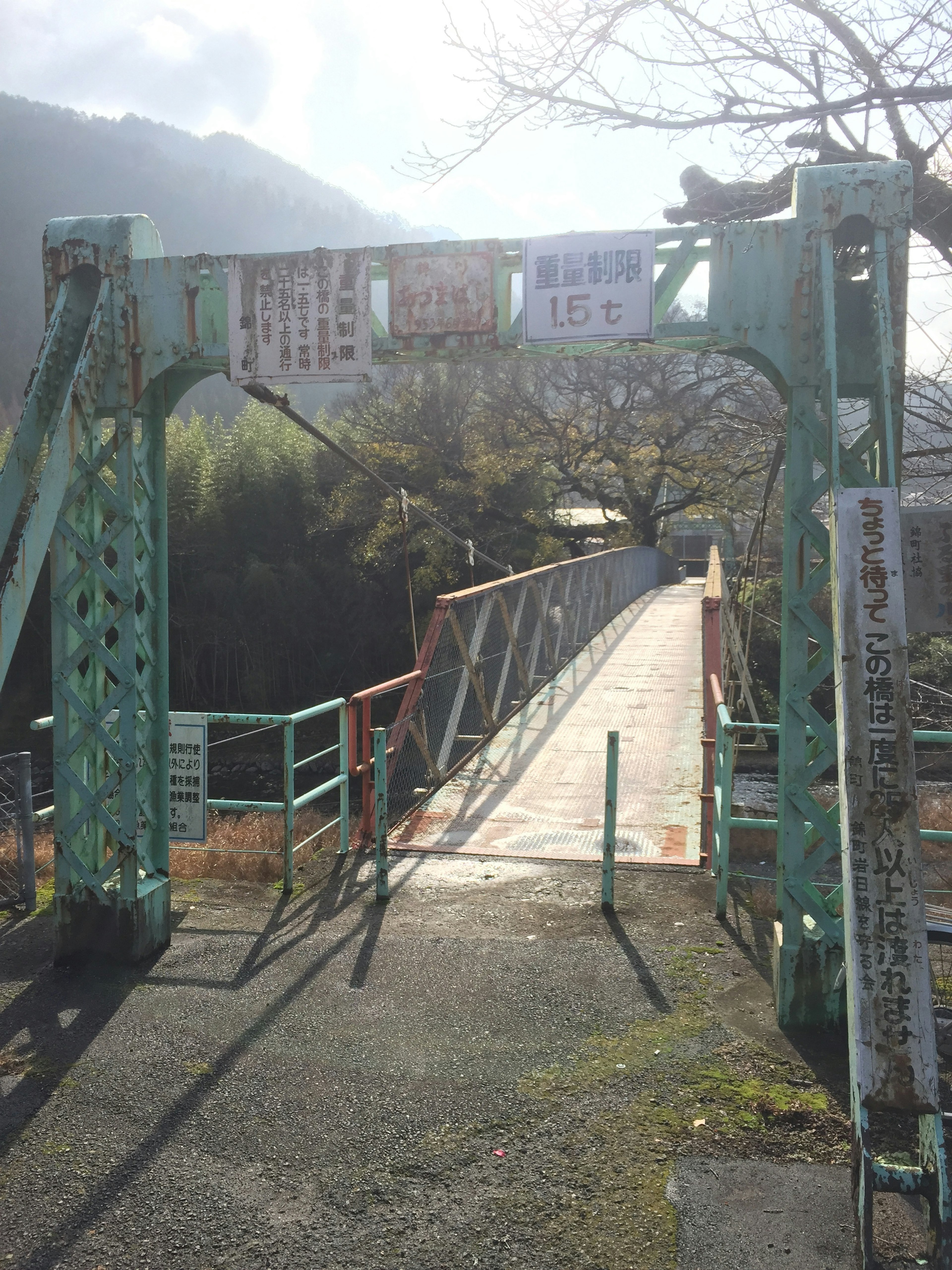 An old metal bridge with a rustic appearance surrounded by nature