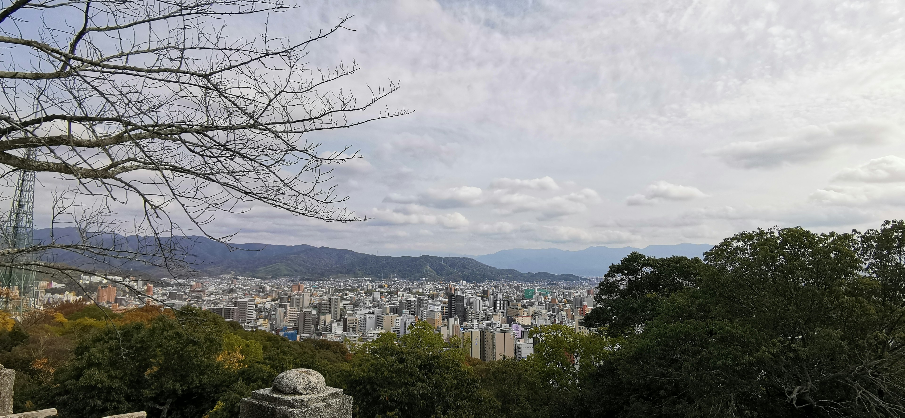 Vista de la ciudad desde una colina con cielo nublado