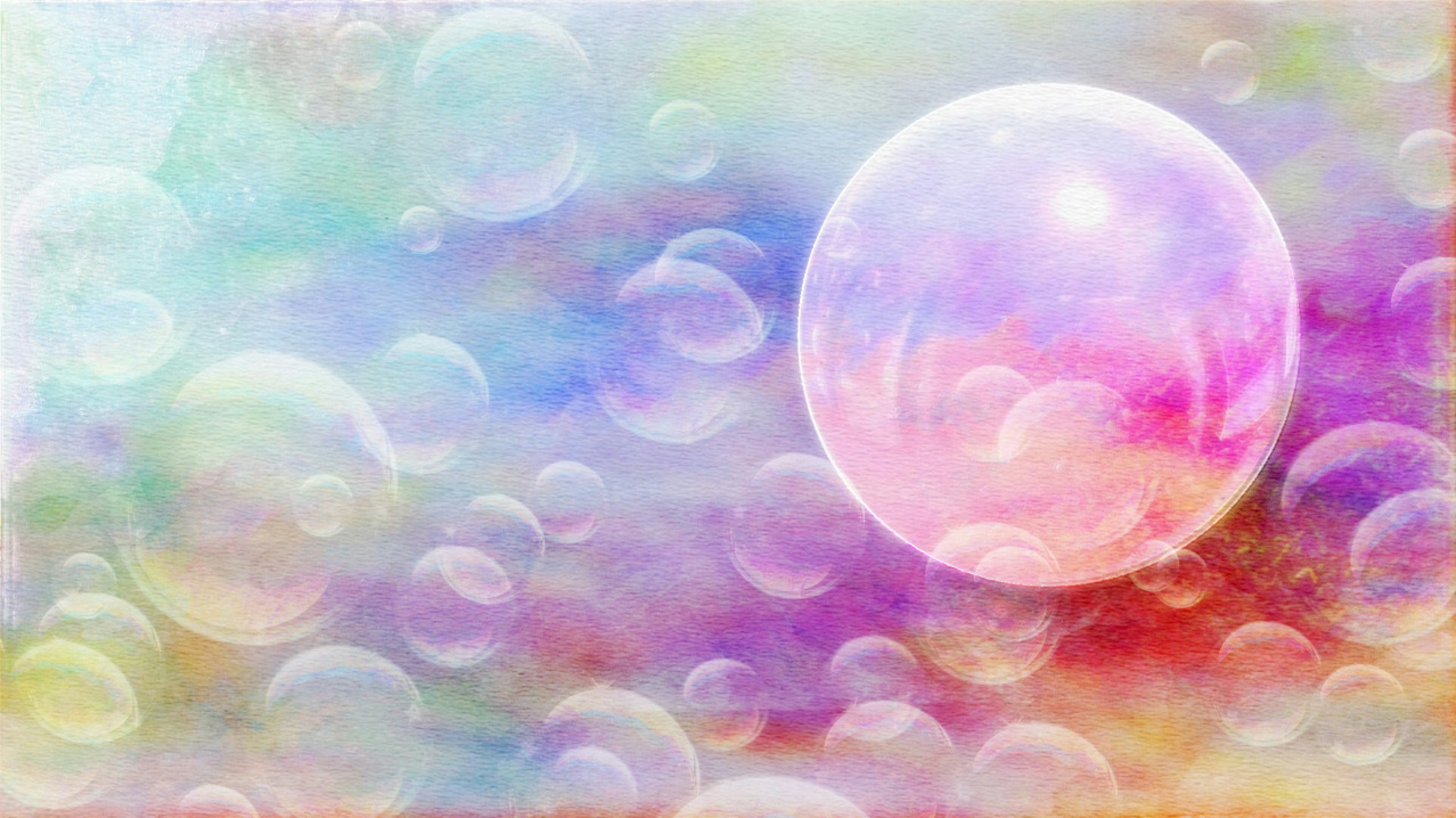 A dreamy background with colorful bubbles and a large bubble