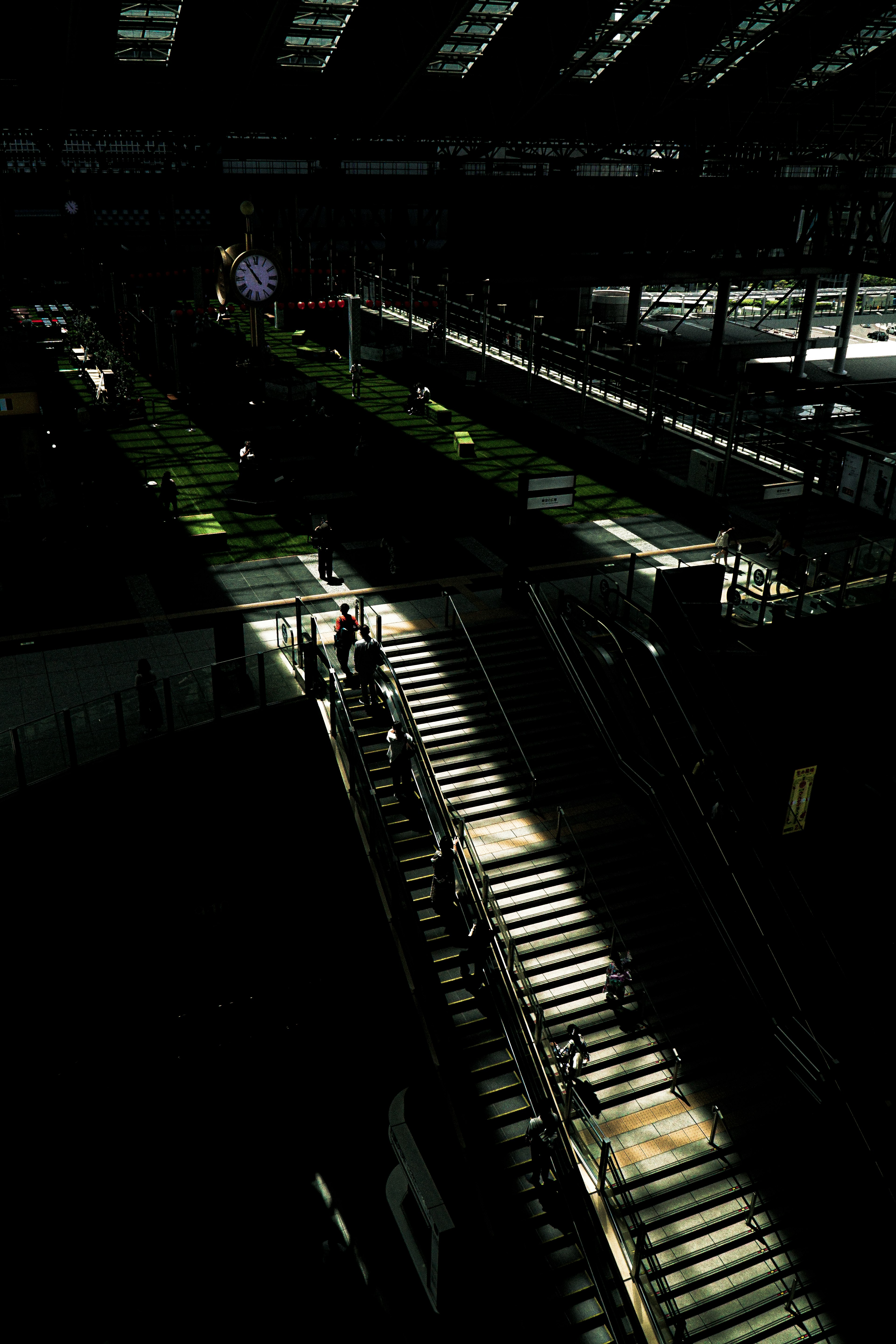 Contrast of stairs and shadows in a dark space